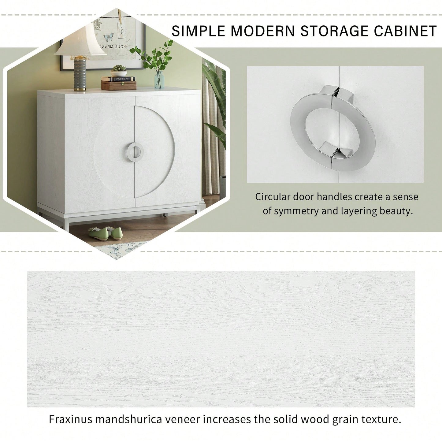 Simple Storage Cabinet With Solid Wood Veneer And Metal Leg Frame