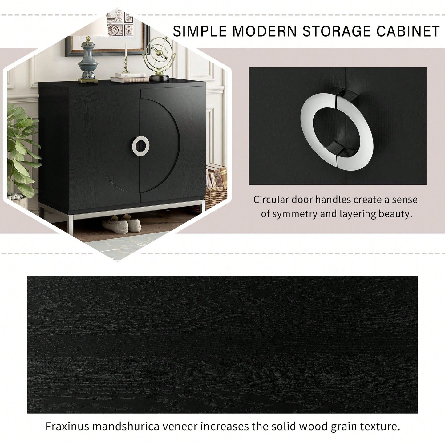 Simple Storage Cabinet With Solid Wood Veneer And Metal Leg Frame