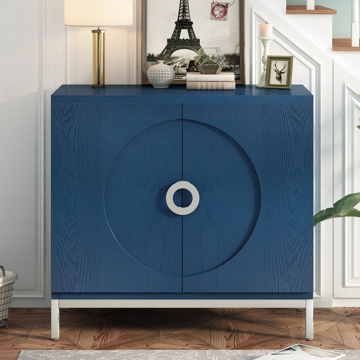 Simple Storage Cabinet With Solid Wood Veneer And Metal Leg Frame