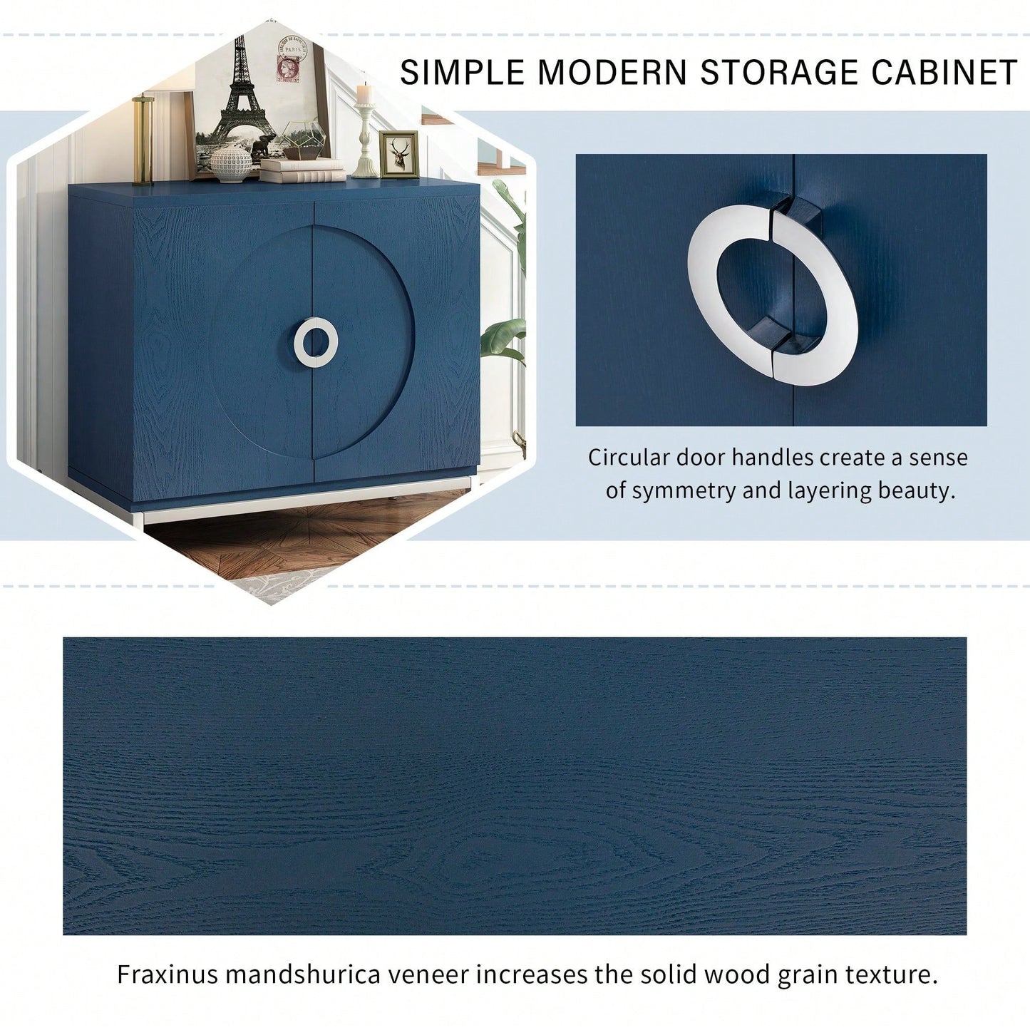 Simple Storage Cabinet With Solid Wood Veneer And Metal Leg Frame