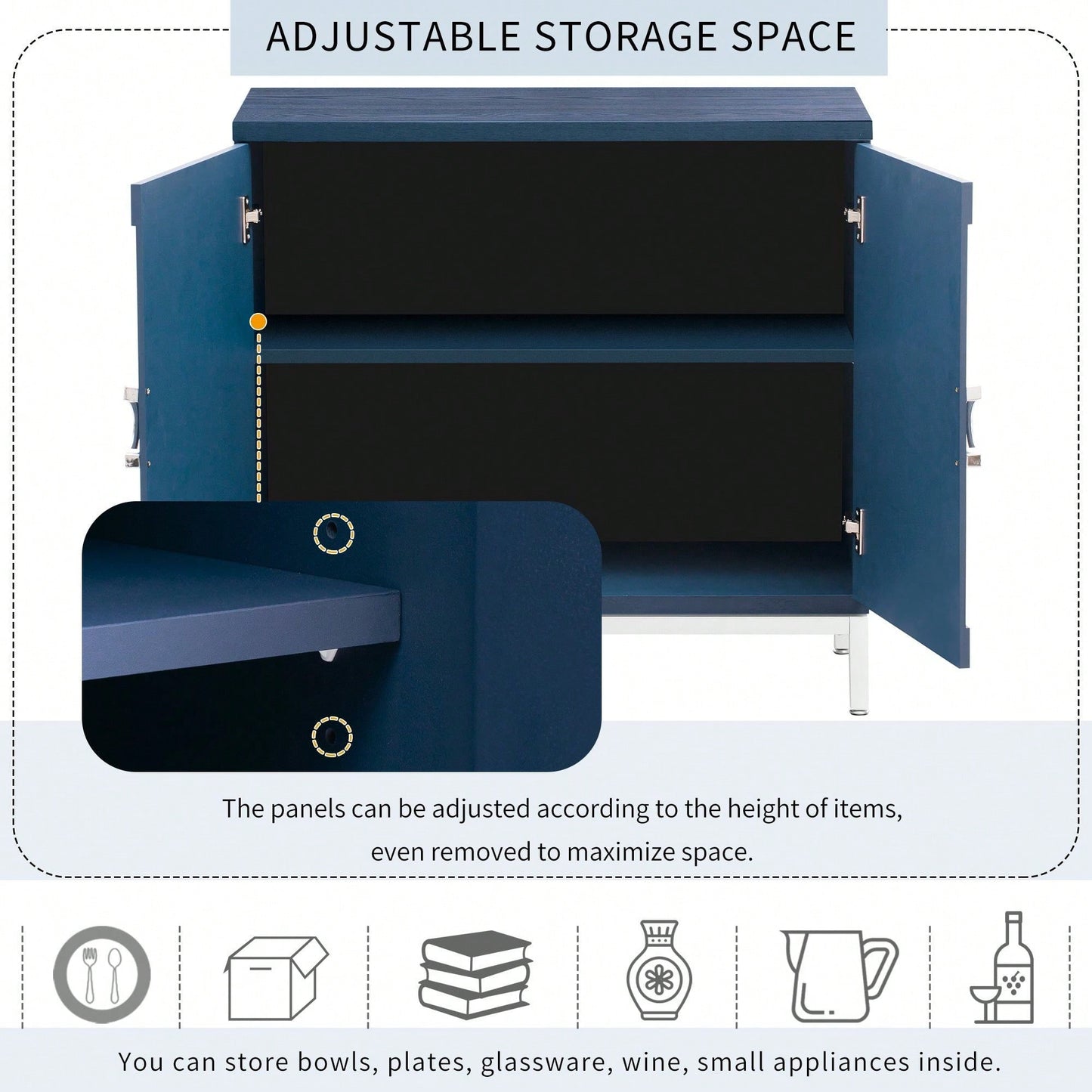 Simple Storage Cabinet With Solid Wood Veneer And Metal Leg Frame