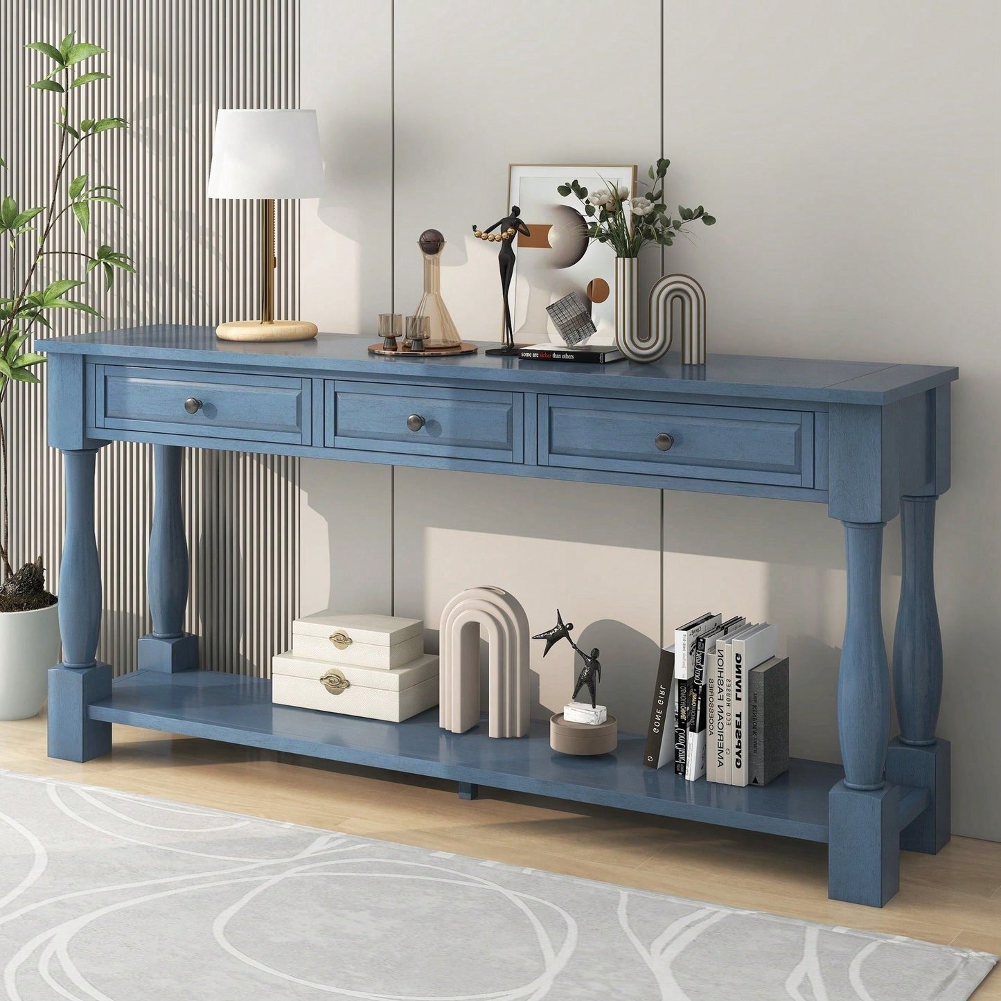 63" Long Console Table With Drawers And Shelf For Entryway, Hallway, Living Room