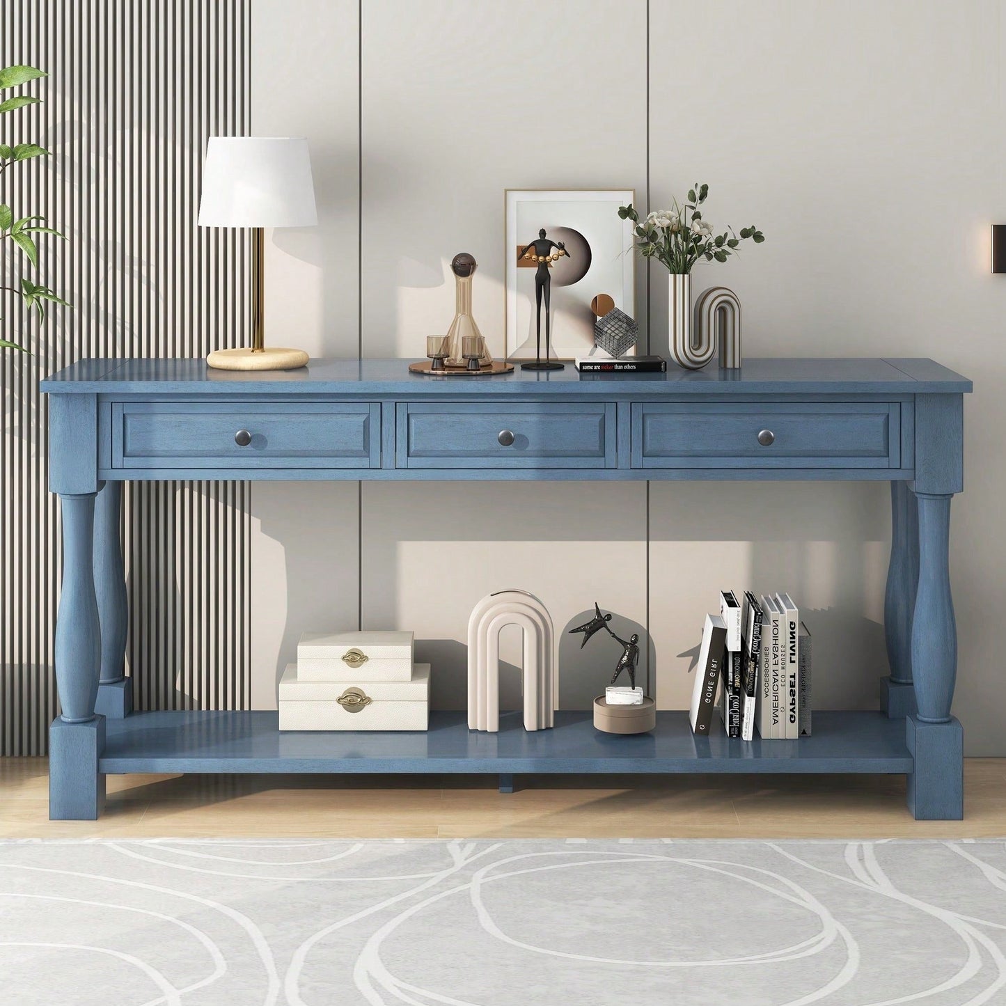 63" Long Console Table With Drawers And Shelf For Entryway, Hallway, Living Room