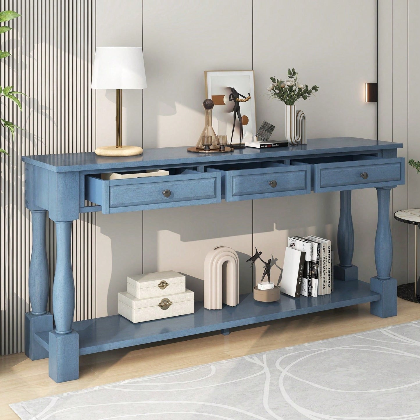 63" Long Console Table With Drawers And Shelf For Entryway, Hallway, Living Room