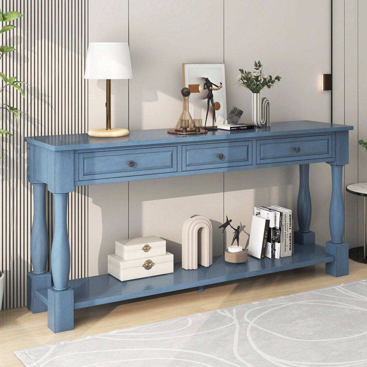 63" Long Console Table With Drawers And Shelf For Entryway, Hallway, Living Room