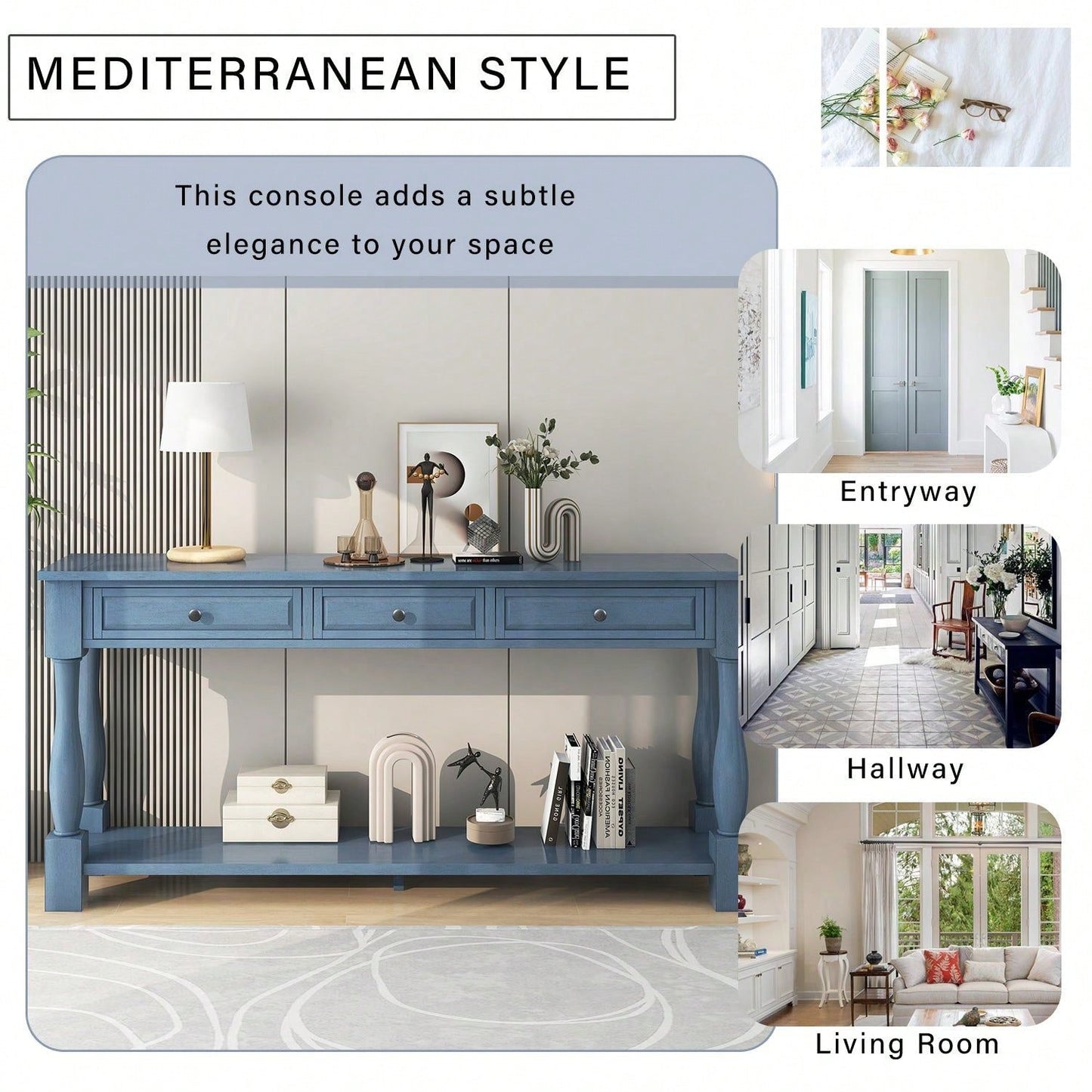 63" Long Console Table With Drawers And Shelf For Entryway, Hallway, Living Room