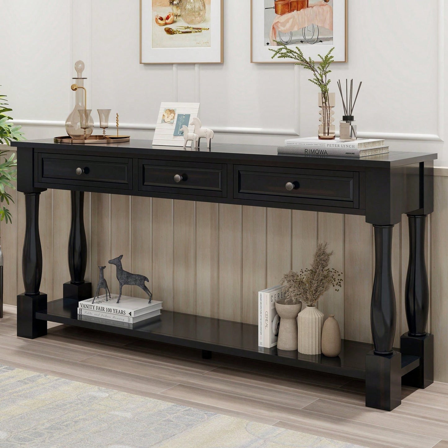 63" Long Console Table With Drawers And Shelf For Entryway, Hallway, Living Room
