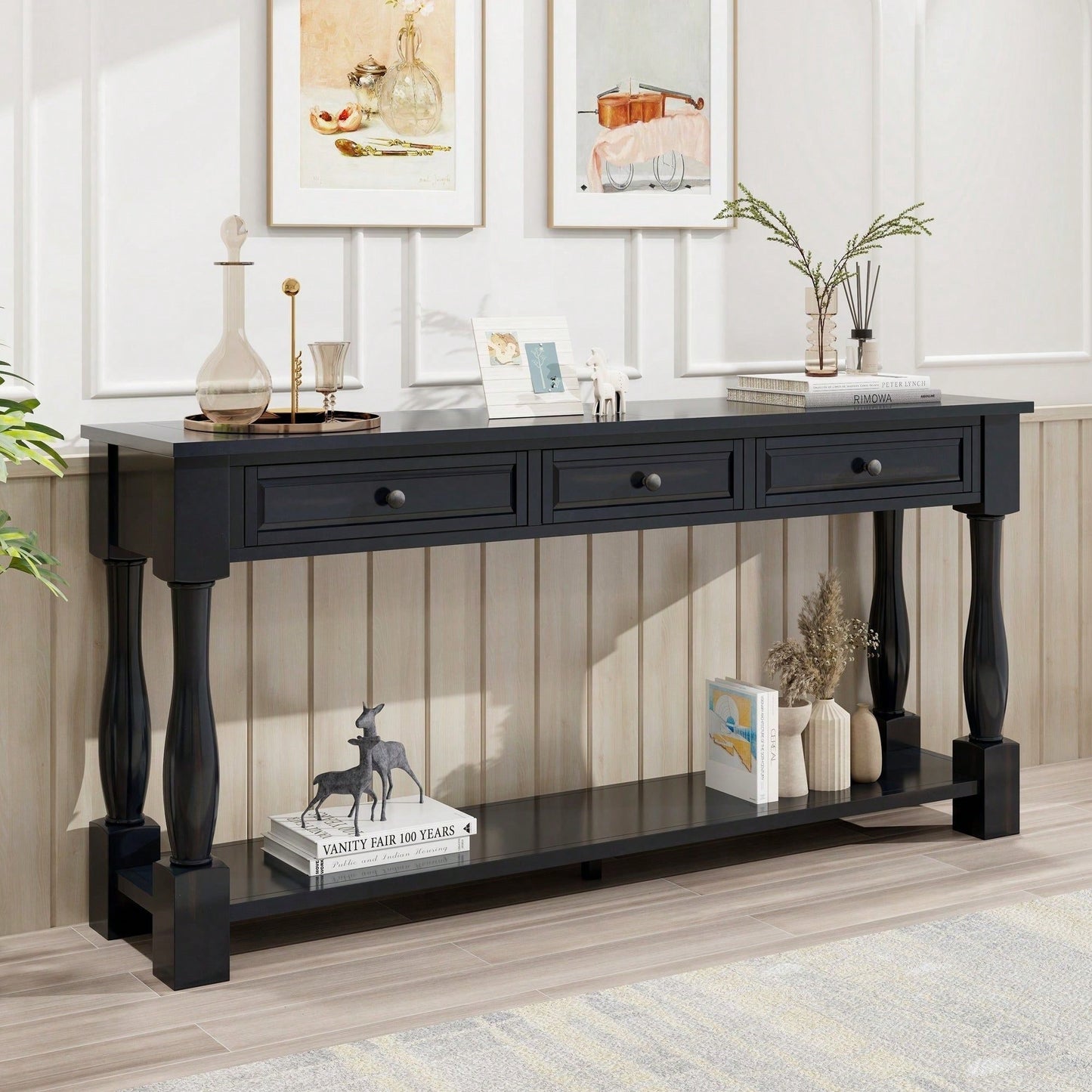 63" Long Console Table With Drawers And Shelf For Entryway, Hallway, Living Room
