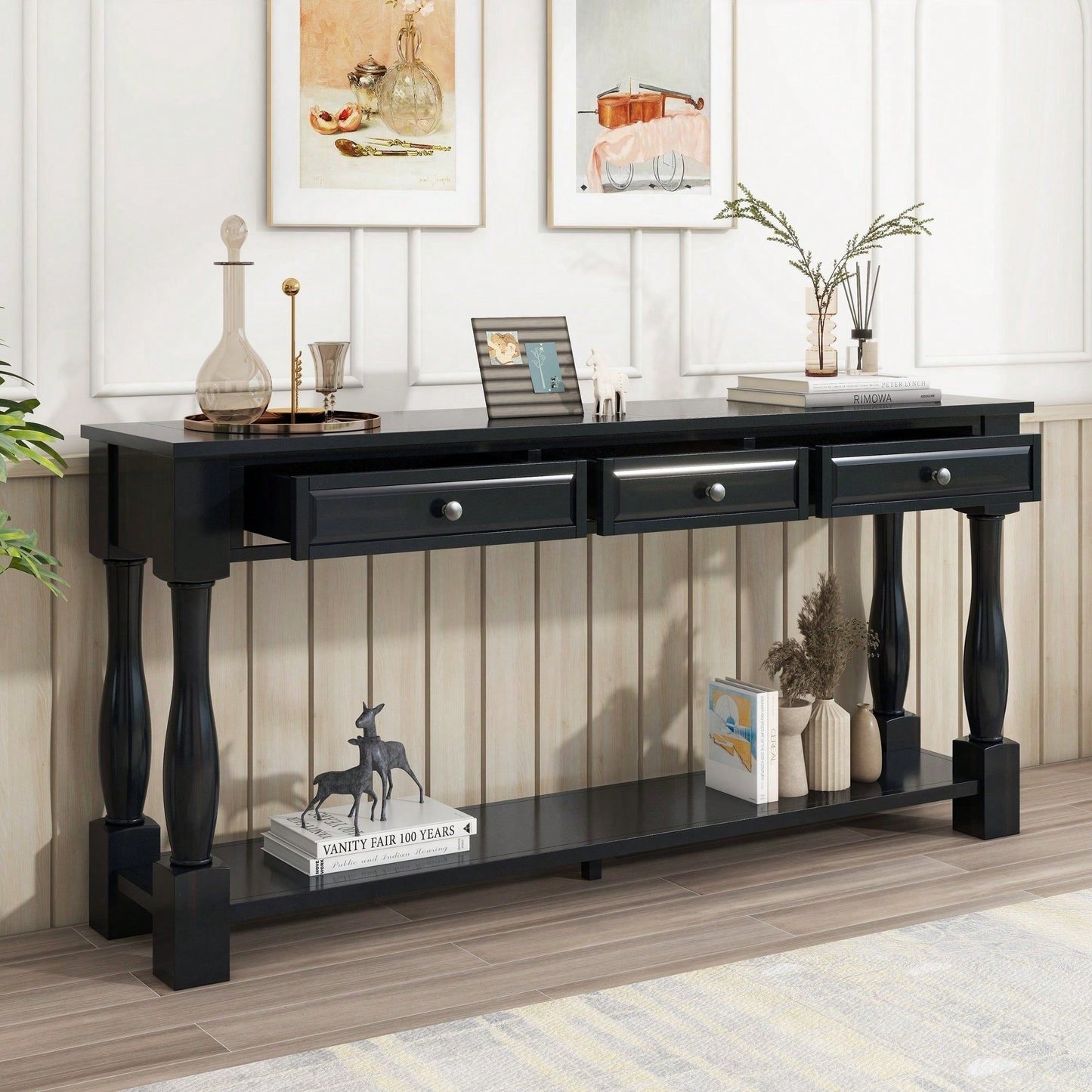 63" Long Console Table With Drawers And Shelf For Entryway, Hallway, Living Room