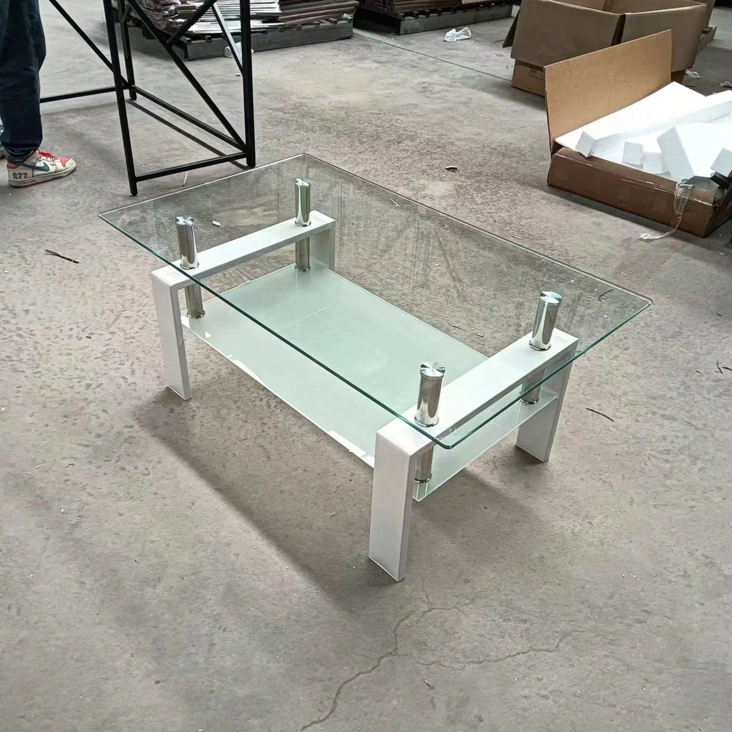 2-Layers Coffee Table Living Room Center Table, Tempered Clear Glass Coffee Table