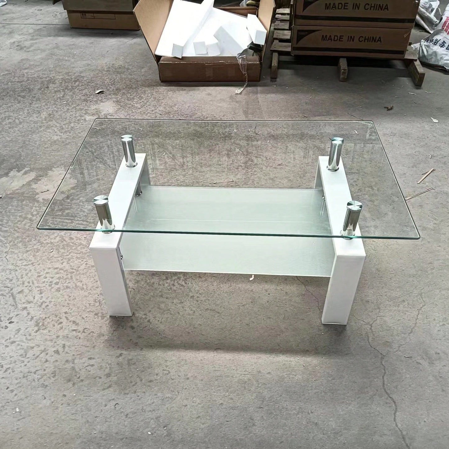 2-Layers Coffee Table Living Room Center Table, Tempered Clear Glass Coffee Table