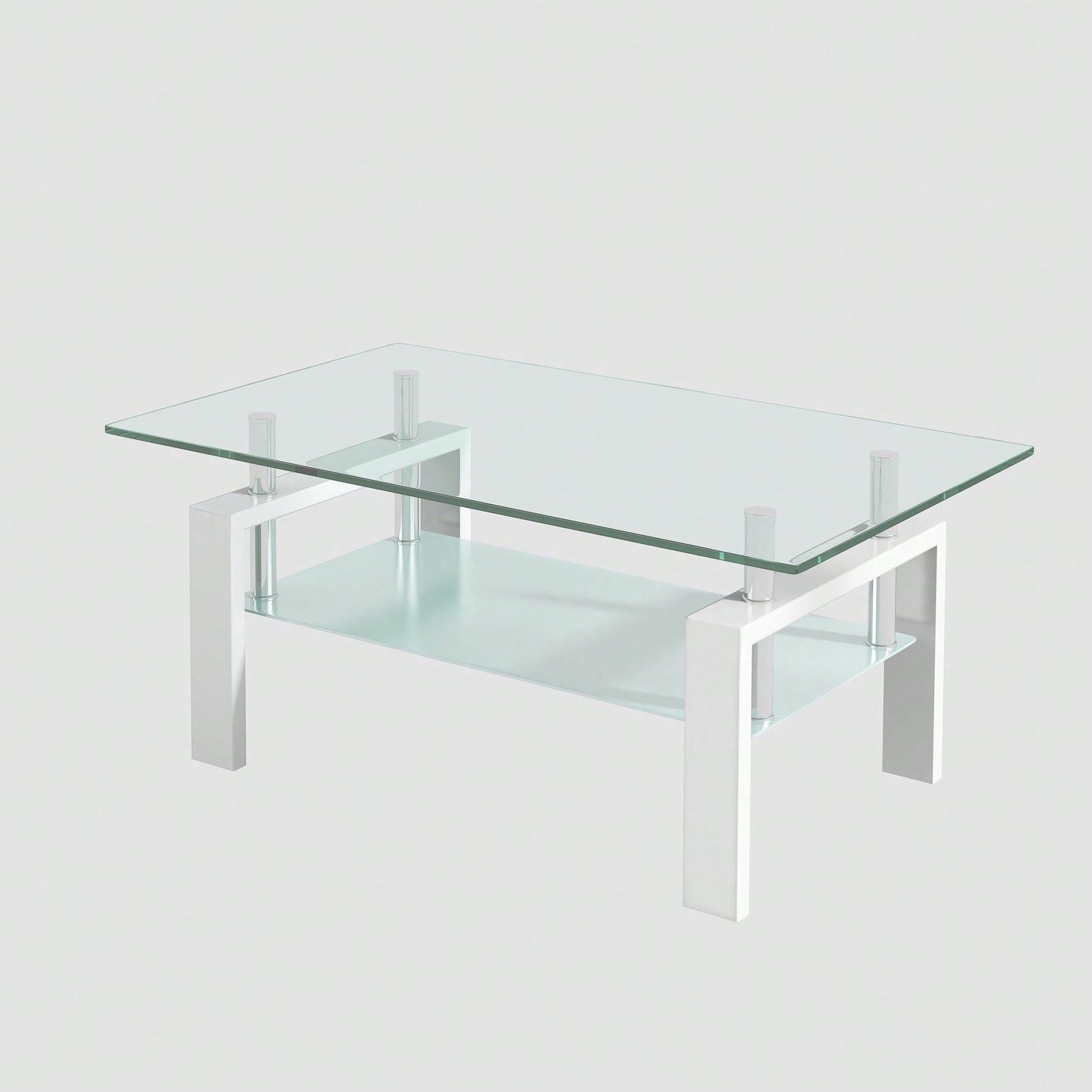 2-Layers Coffee Table Living Room Center Table, Tempered Clear Glass Coffee Table