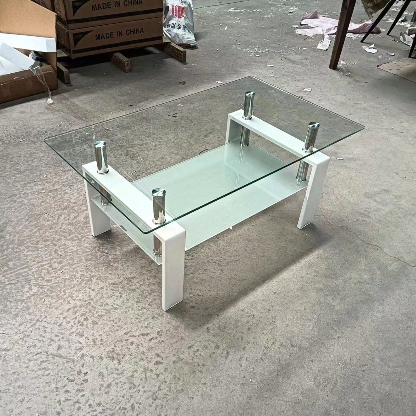 2-Layers Coffee Table Living Room Center Table, Tempered Clear Glass Coffee Table