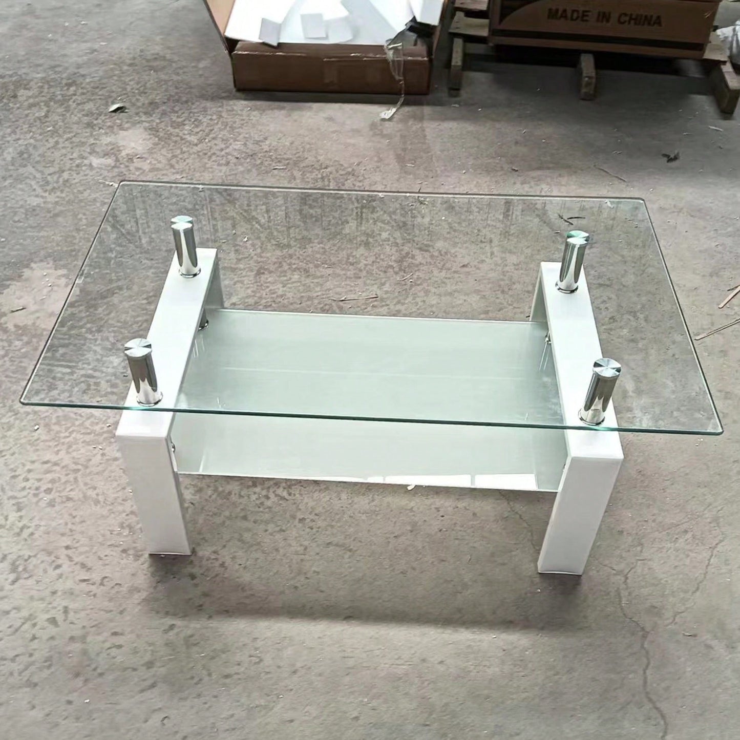 2-Layers Coffee Table Living Room Center Table, Tempered Clear Glass Coffee Table