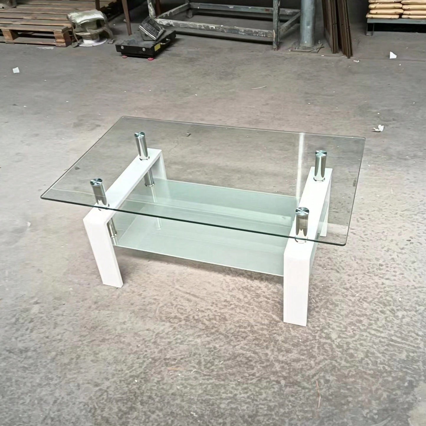 2-Layers Coffee Table Living Room Center Table, Tempered Clear Glass Coffee Table