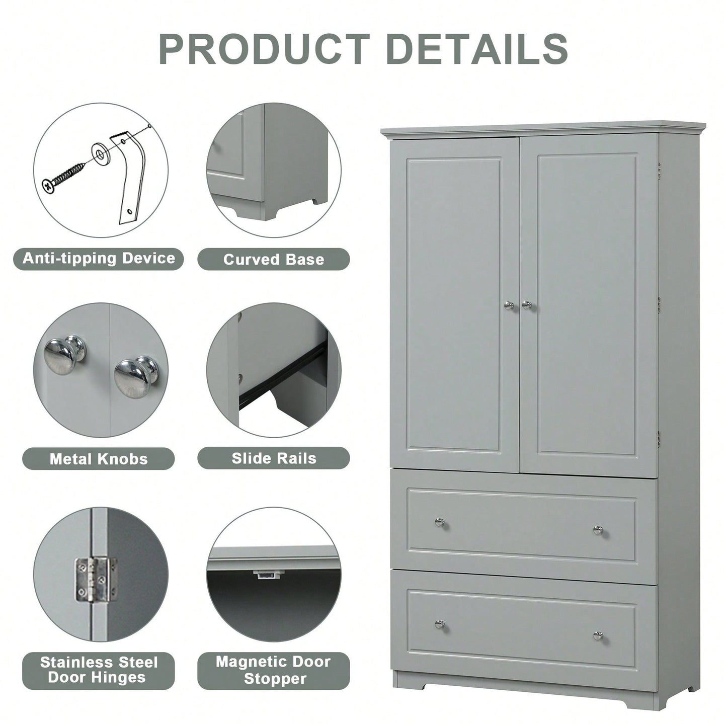 Wide Bathroom Storage Cabinet, Freestanding Storage Cabinet With Two Drawers And Adjustable Shelf, MDF Board With Painted Finish