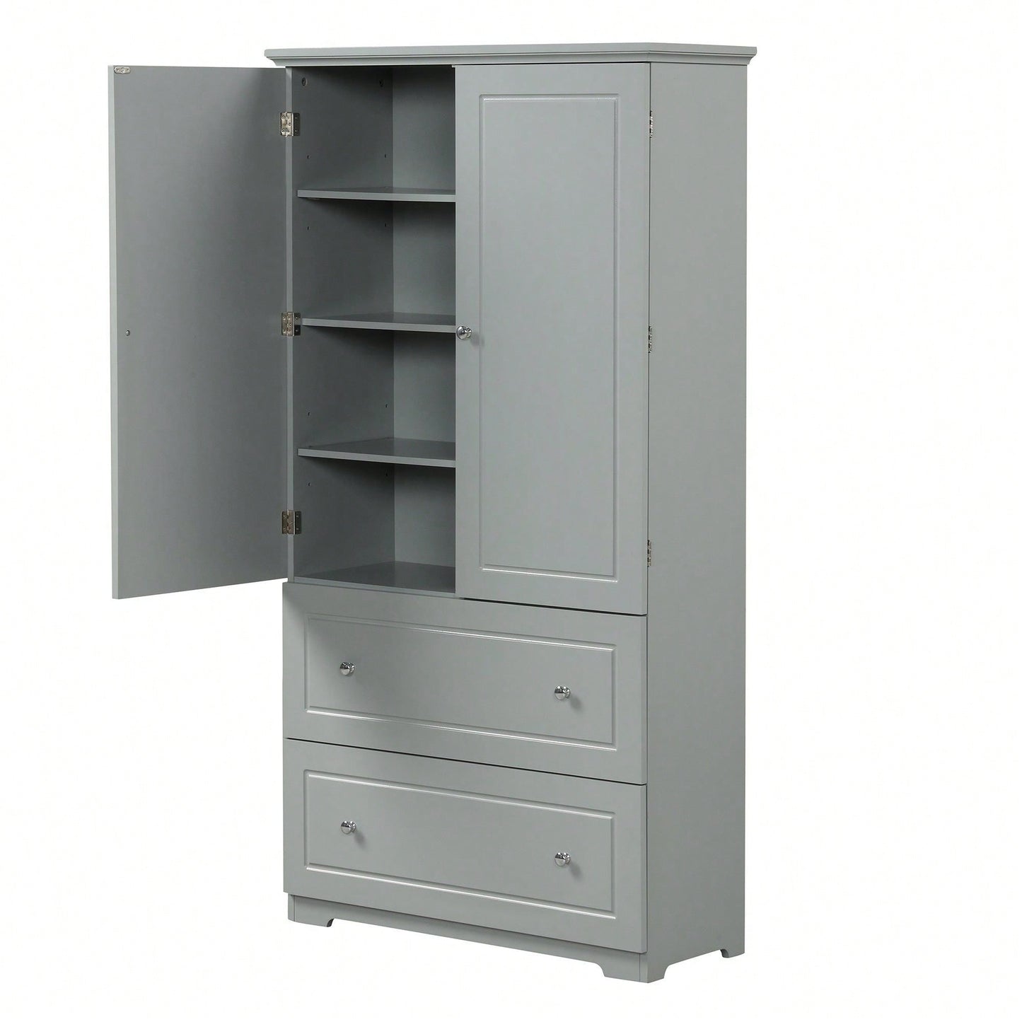 Wide Bathroom Storage Cabinet, Freestanding Storage Cabinet With Two Drawers And Adjustable Shelf, MDF Board With Painted Finish