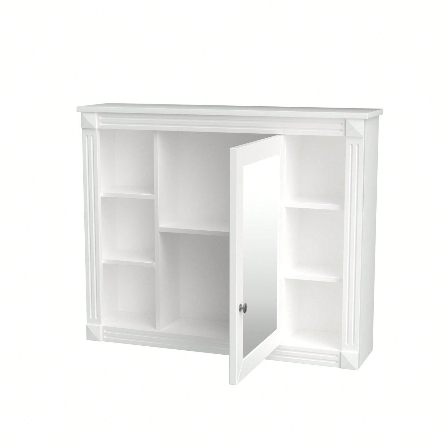 35'' X 28'' Wall Mounted Bathroom Storage Cabinet, Modern Bathroom Wall Cabinet With Mirror, Mirror Cabinet With 6 Open Shelves