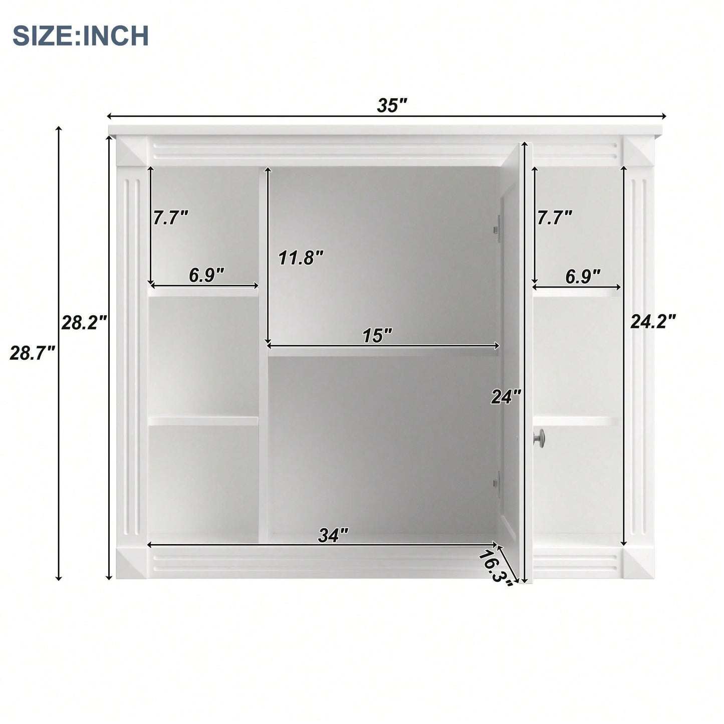 35'' X 28'' Wall Mounted Bathroom Storage Cabinet, Modern Bathroom Wall Cabinet With Mirror, Mirror Cabinet With 6 Open Shelves