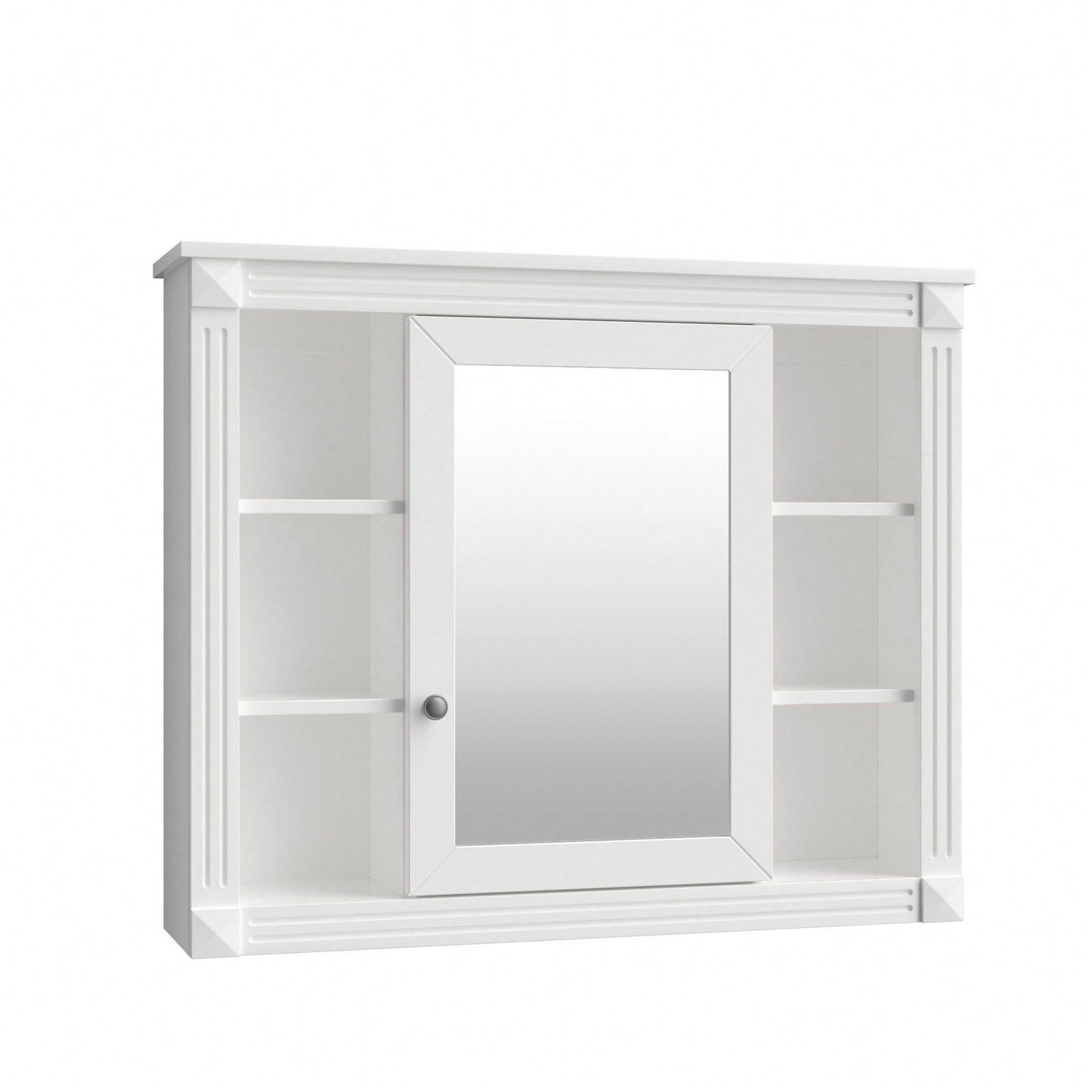 35'' X 28'' Wall Mounted Bathroom Storage Cabinet, Modern Bathroom Wall Cabinet With Mirror, Mirror Cabinet With 6 Open Shelves