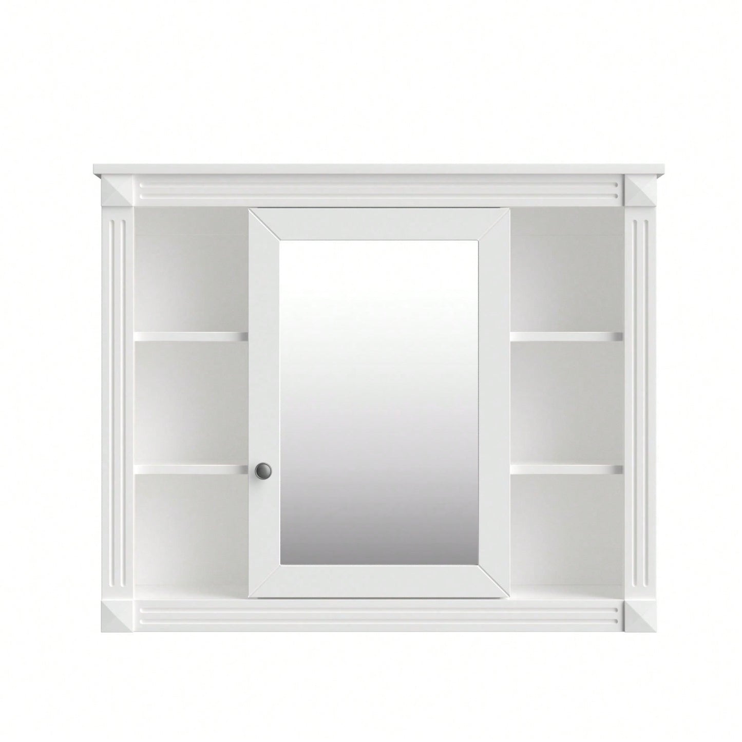 35'' X 28'' Wall Mounted Bathroom Storage Cabinet, Modern Bathroom Wall Cabinet With Mirror, Mirror Cabinet With 6 Open Shelves