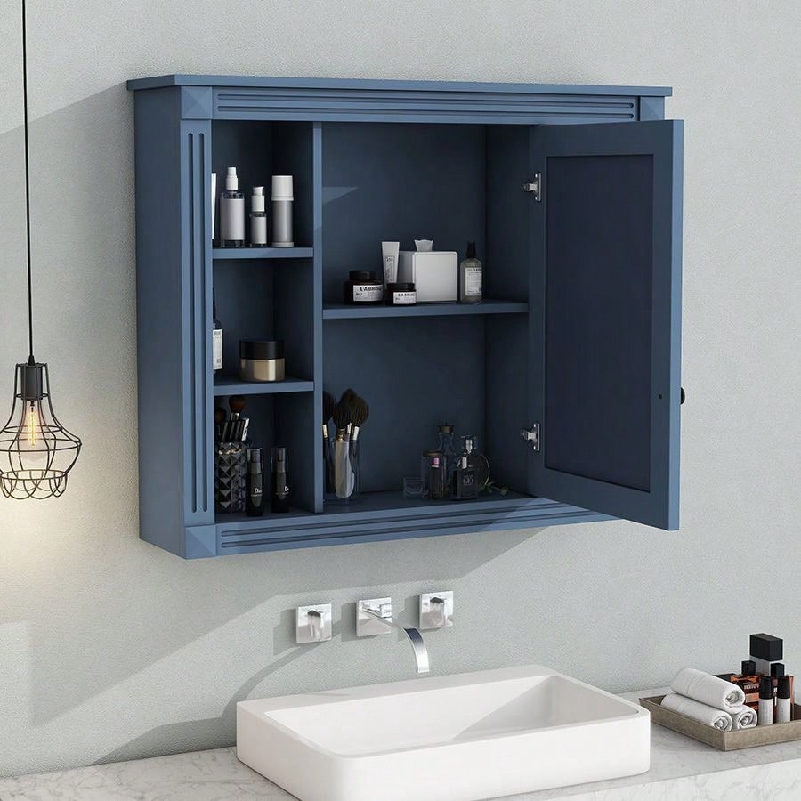 35'' X 28'' Wall Mounted Bathroom Storage Cabinet, Modern Bathroom Wall Cabinet With Mirror, Mirror Cabinet With 6 Open Shelves