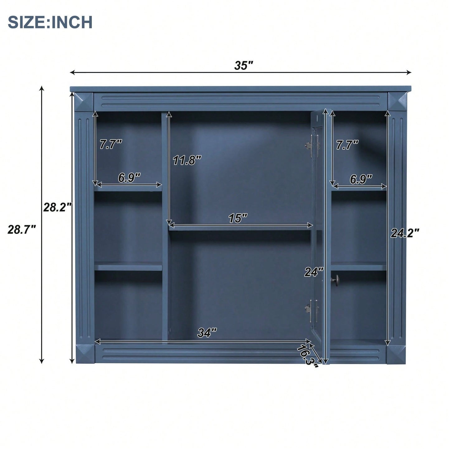 35'' X 28'' Wall Mounted Bathroom Storage Cabinet, Modern Bathroom Wall Cabinet With Mirror, Mirror Cabinet With 6 Open Shelves