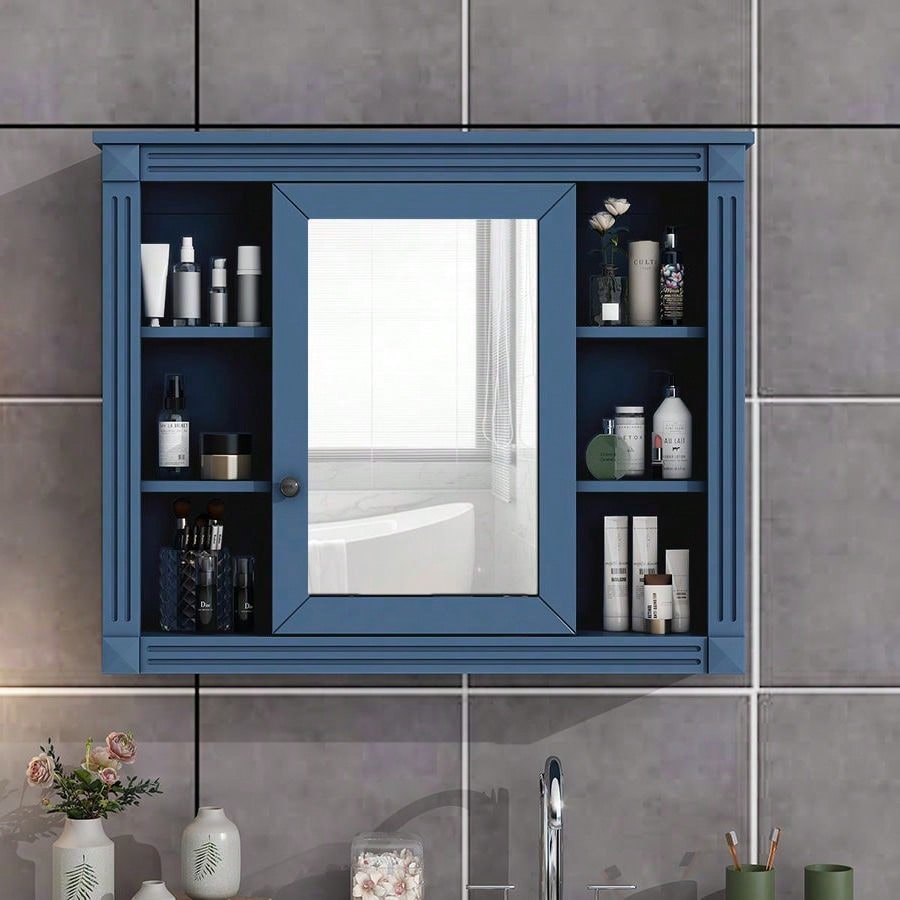 35'' X 28'' Wall Mounted Bathroom Storage Cabinet, Modern Bathroom Wall Cabinet With Mirror, Mirror Cabinet With 6 Open Shelves