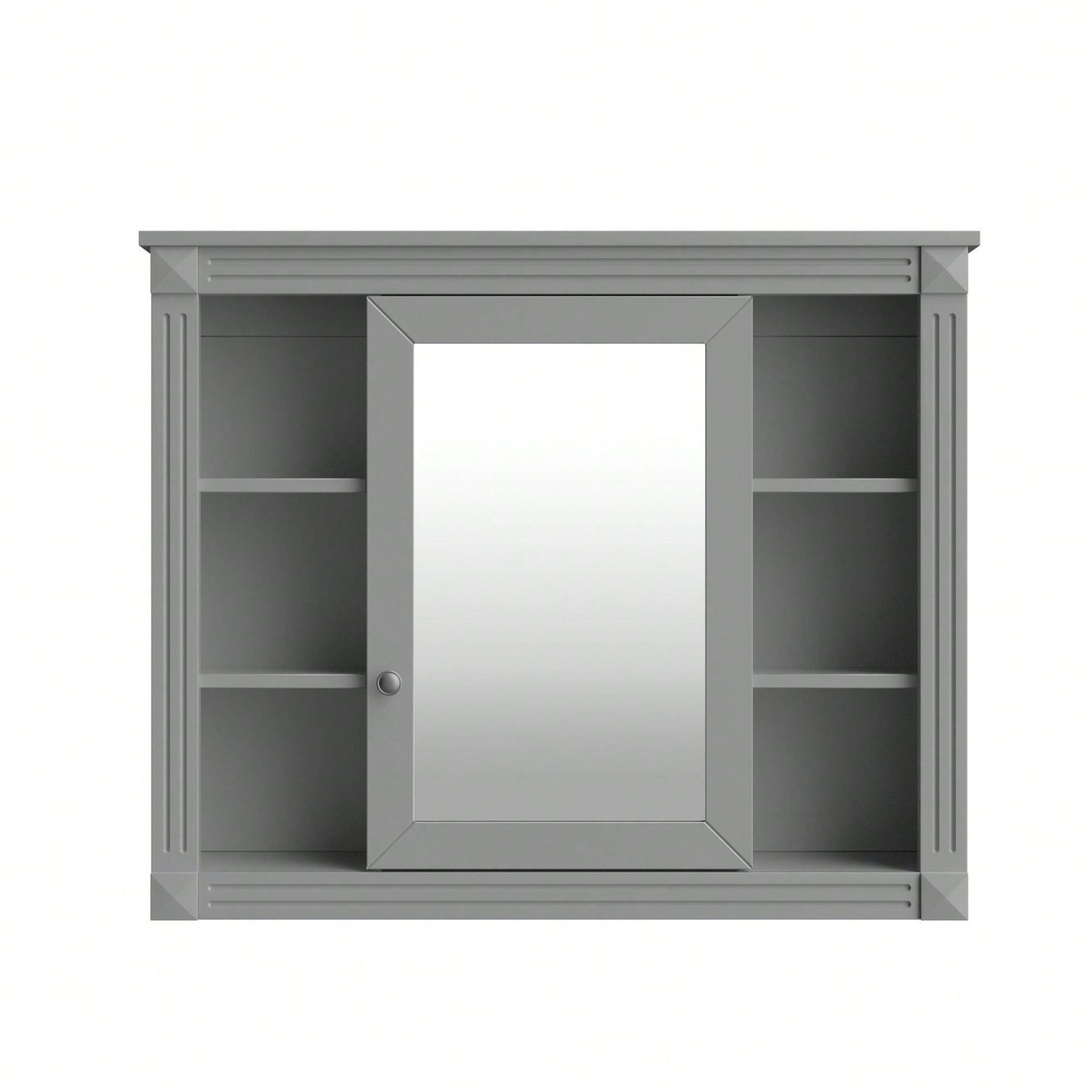 35'' X 28'' Wall Mounted Bathroom Storage Cabinet, Modern Bathroom Wall Cabinet With Mirror, Mirror Cabinet With 6 Open Shelves