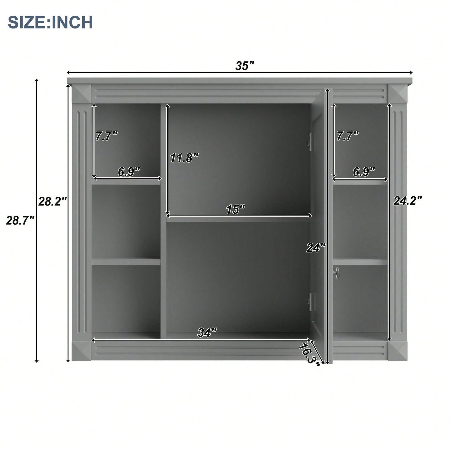 35'' X 28'' Wall Mounted Bathroom Storage Cabinet, Modern Bathroom Wall Cabinet With Mirror, Mirror Cabinet With 6 Open Shelves