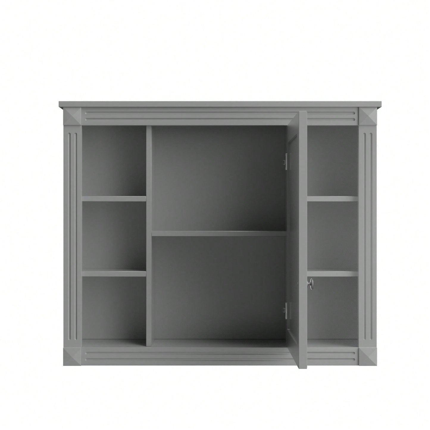 35'' X 28'' Wall Mounted Bathroom Storage Cabinet, Modern Bathroom Wall Cabinet With Mirror, Mirror Cabinet With 6 Open Shelves