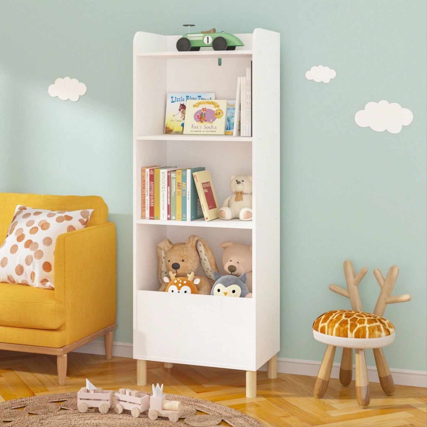 4-Tier Bookcase, Children's Book Display, Bookshelf Toy Storage Cabinet Organizer For Children's Room, Playroom, Nursery