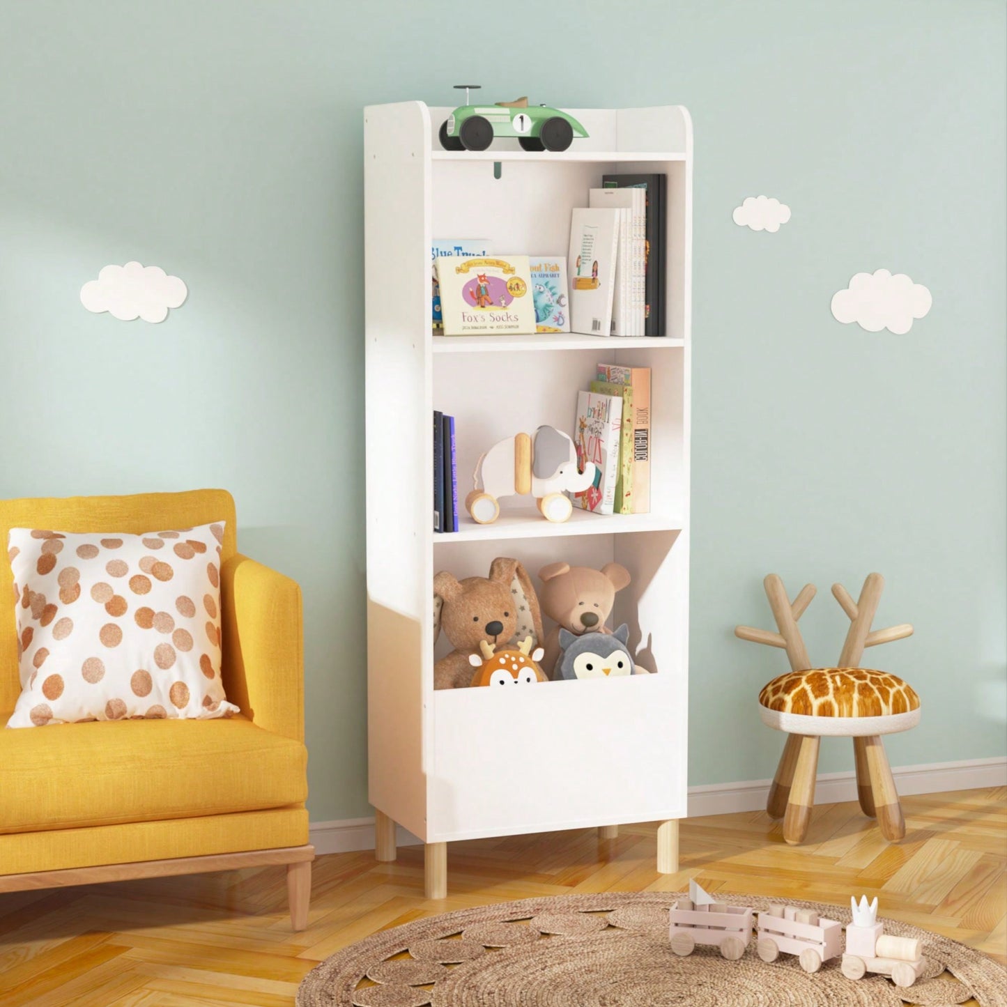 4-Tier Bookcase, Children's Book Display, Bookshelf Toy Storage Cabinet Organizer For Children's Room, Playroom, Nursery