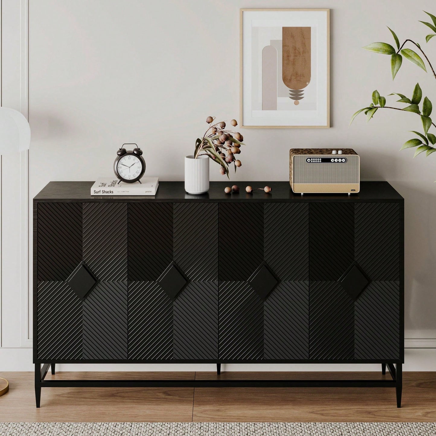 4 Door Wooden Cabinet Sideboard Buffet Server Cabinet Storage Cabinet, For Living Room, Entryway, Hallway, Office, Kitchen And Dining Room