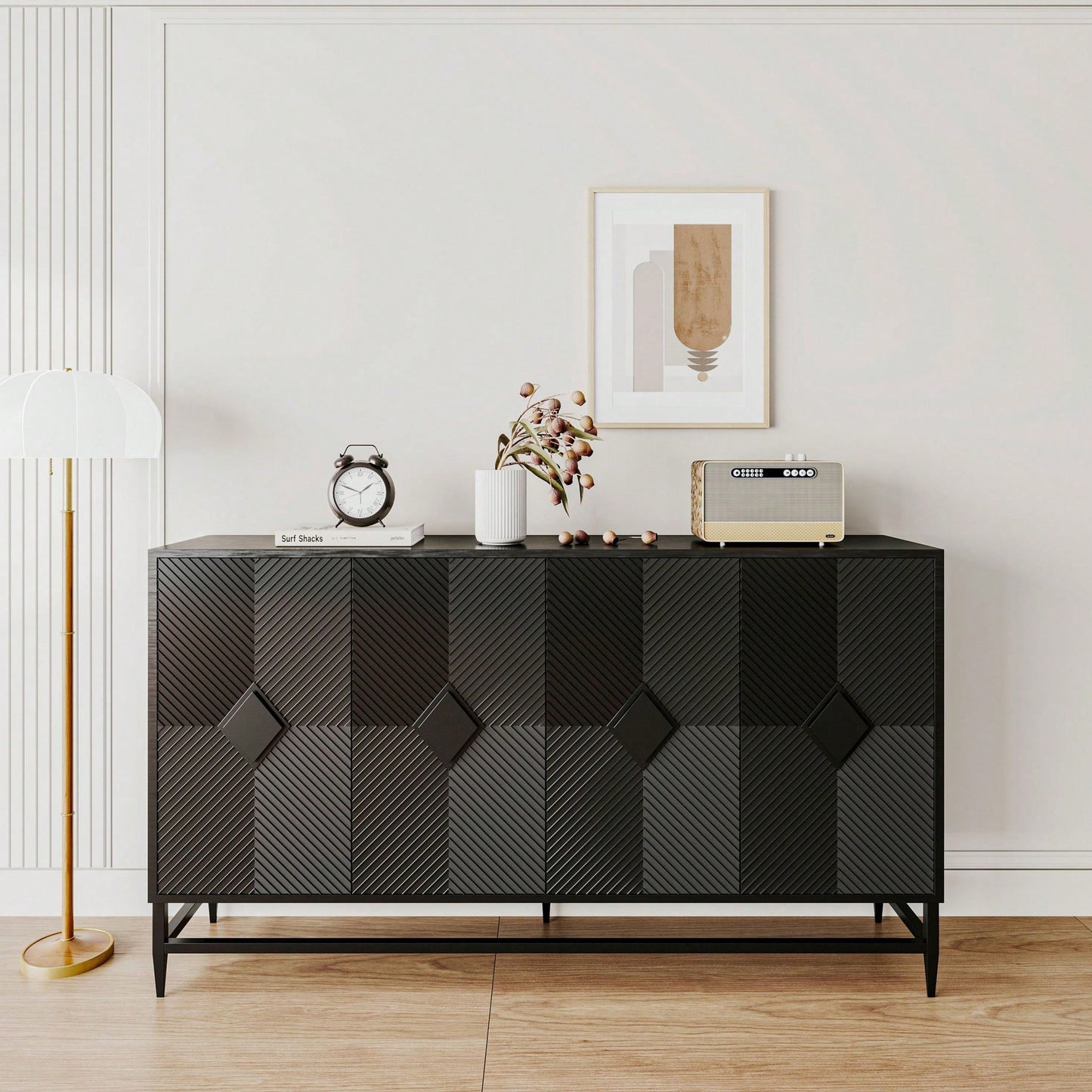 4 Door Wooden Cabinet Sideboard Buffet Server Cabinet Storage Cabinet, For Living Room, Entryway, Hallway, Office, Kitchen And Dining Room