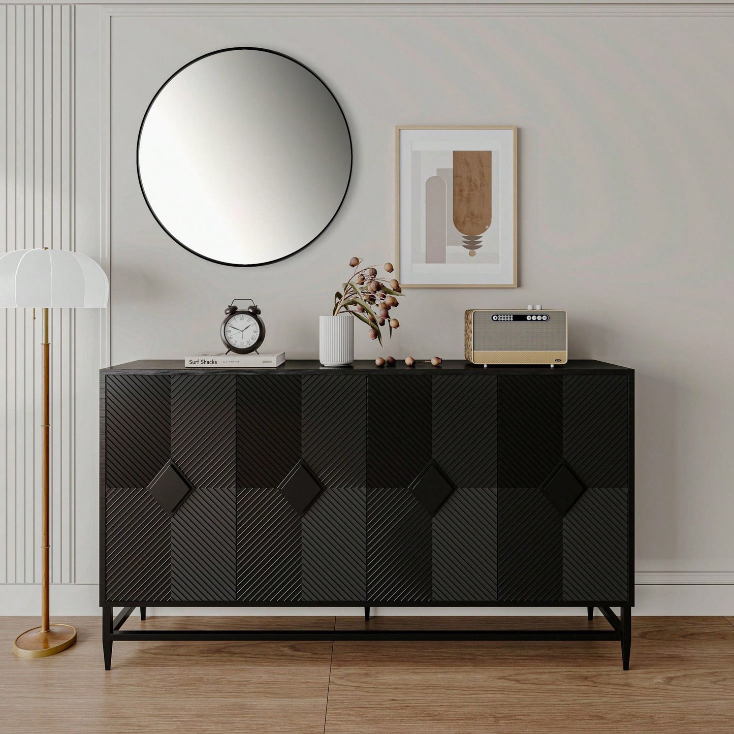 4 Door Wooden Cabinet Sideboard Buffet Server Cabinet Storage Cabinet, For Living Room, Entryway, Hallway, Office, Kitchen And Dining Room