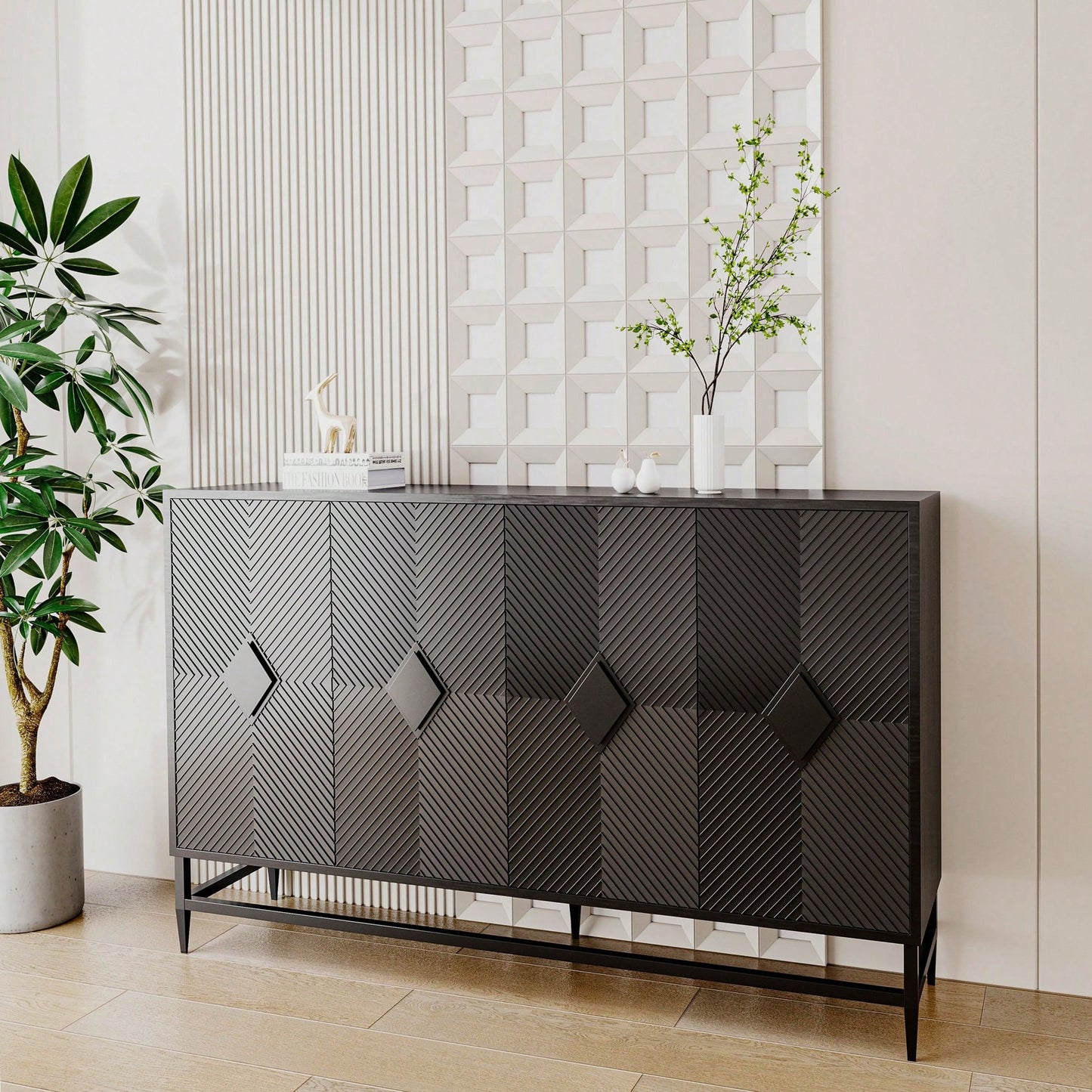 4 Door Wooden Cabinet Sideboard Buffet Server Cabinet Storage Cabinet, For Living Room, Entryway, Hallway, Office, Kitchen And Dining Room