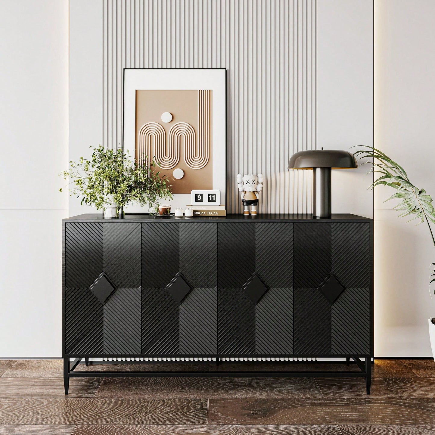 4 Door Wooden Cabinet Sideboard Buffet Server Cabinet Storage Cabinet, For Living Room, Entryway, Hallway, Office, Kitchen And Dining Room