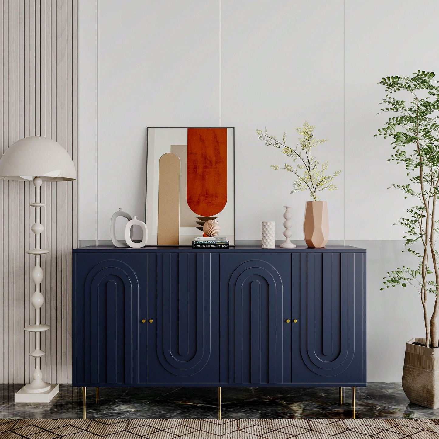 Modern 4 Door Wooden Cabinet Sideboard Buffet Server Cabinet Storage Cabinet