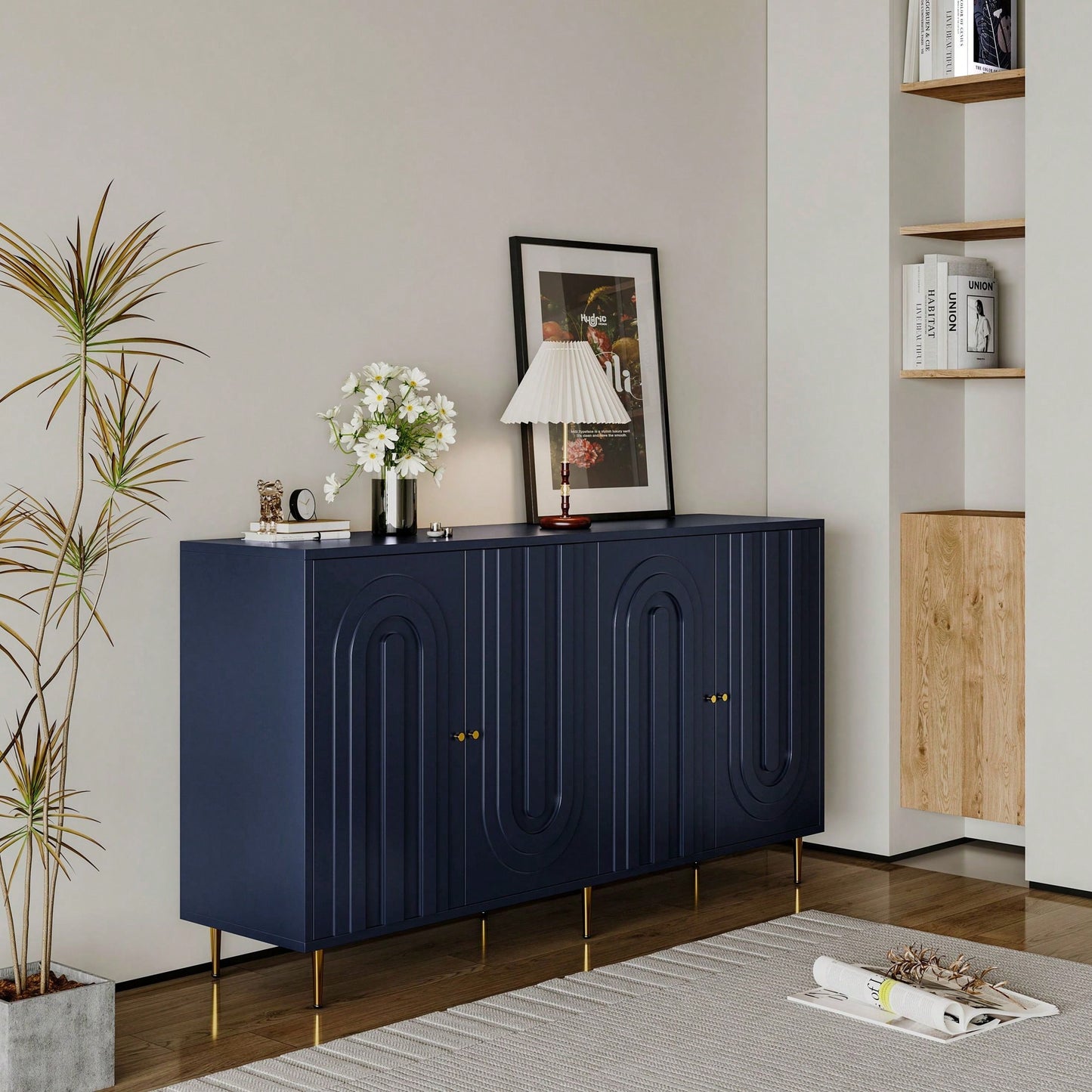 Modern 4 Door Wooden Cabinet Sideboard Buffet Server Cabinet Storage Cabinet