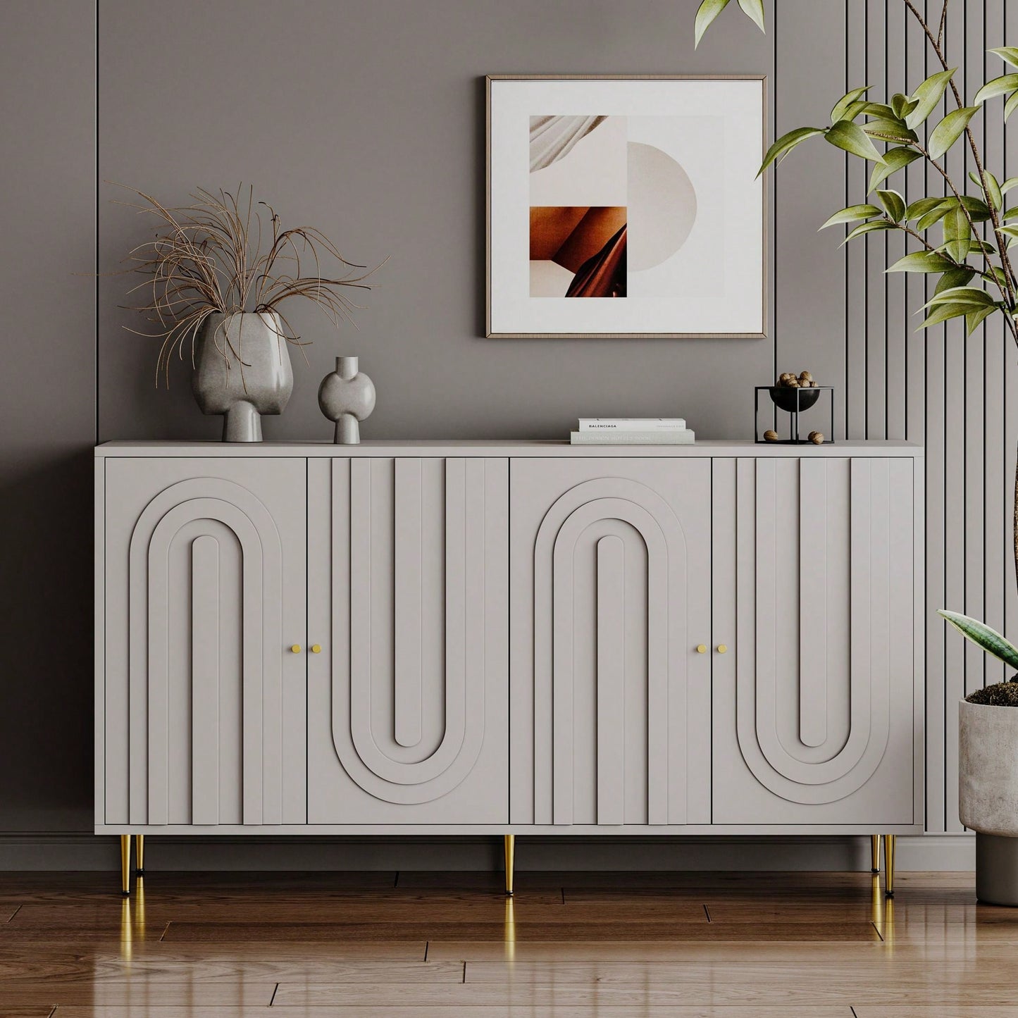 Modern 4 Door Wooden Cabinet Sideboard Buffet Server Cabinet Storage Cabinet