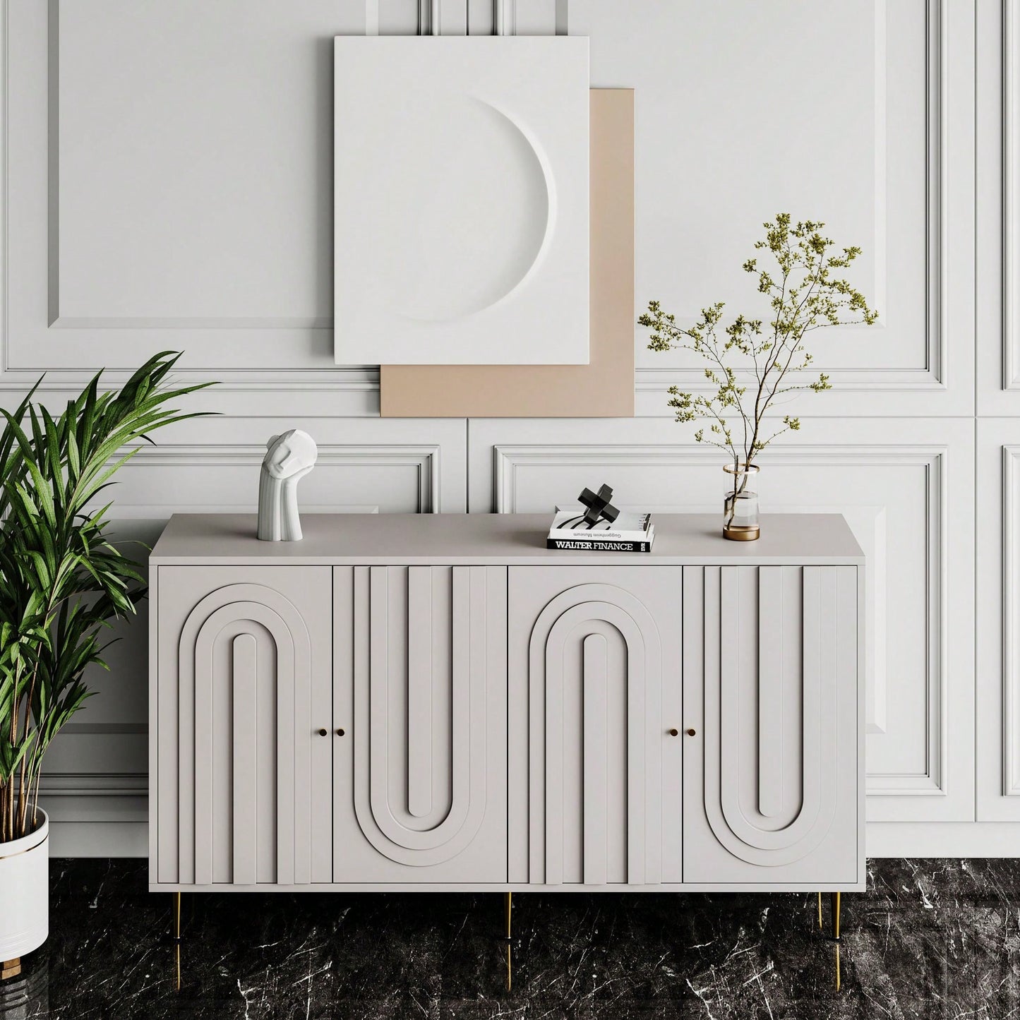Modern 4 Door Wooden Cabinet Sideboard Buffet Server Cabinet Storage Cabinet