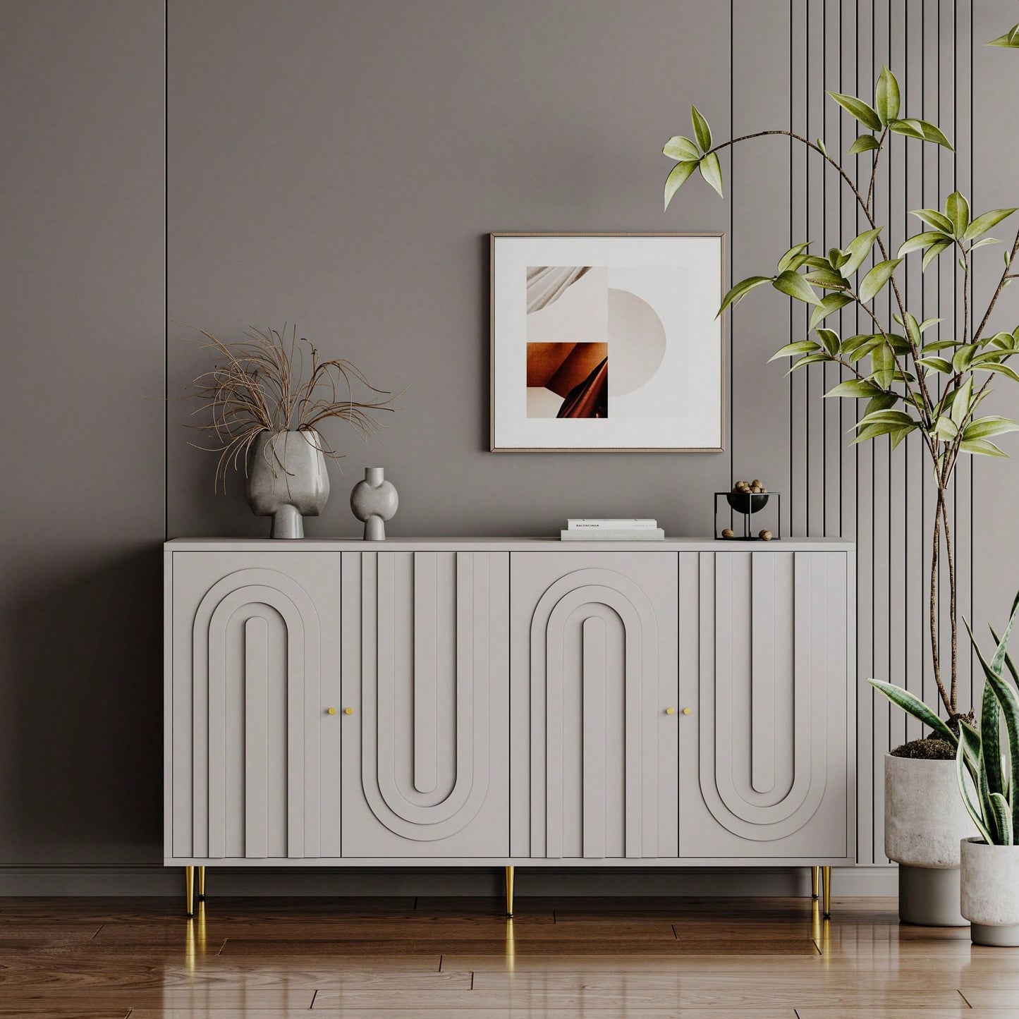 Modern 4 Door Wooden Cabinet Sideboard Buffet Server Cabinet Storage Cabinet