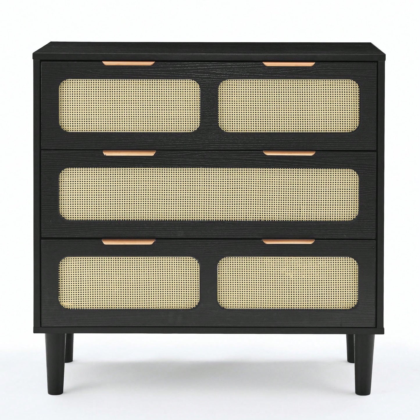 Modern Rattan Dresser Cabinet with Wide Drawers and Metal Handles for Farmhouse Style Storage in Bedroom Living Room Hallway