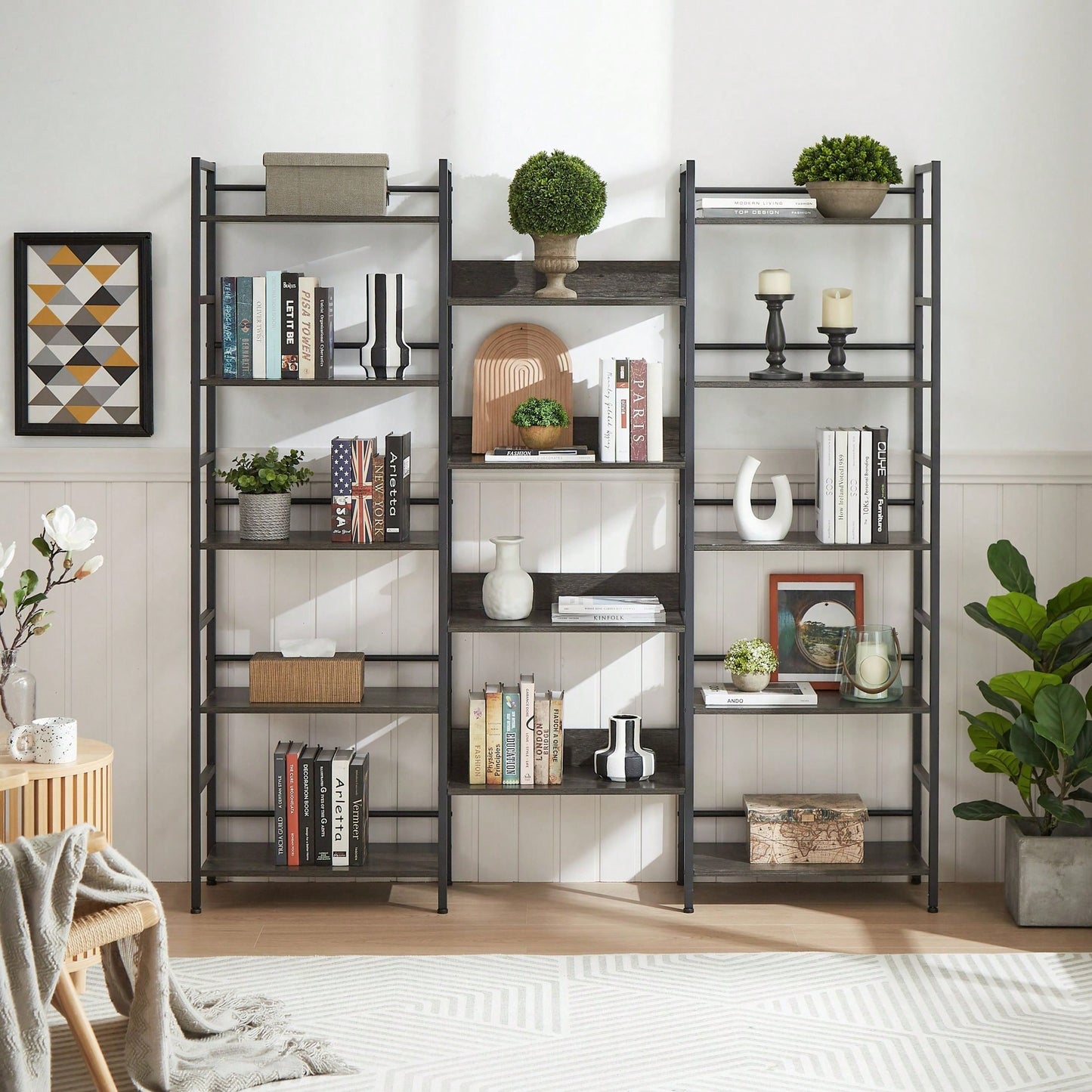 5-Shelf Bookshelves Industrial Retro Wooden Style Home And Office Large Open Bookshelves