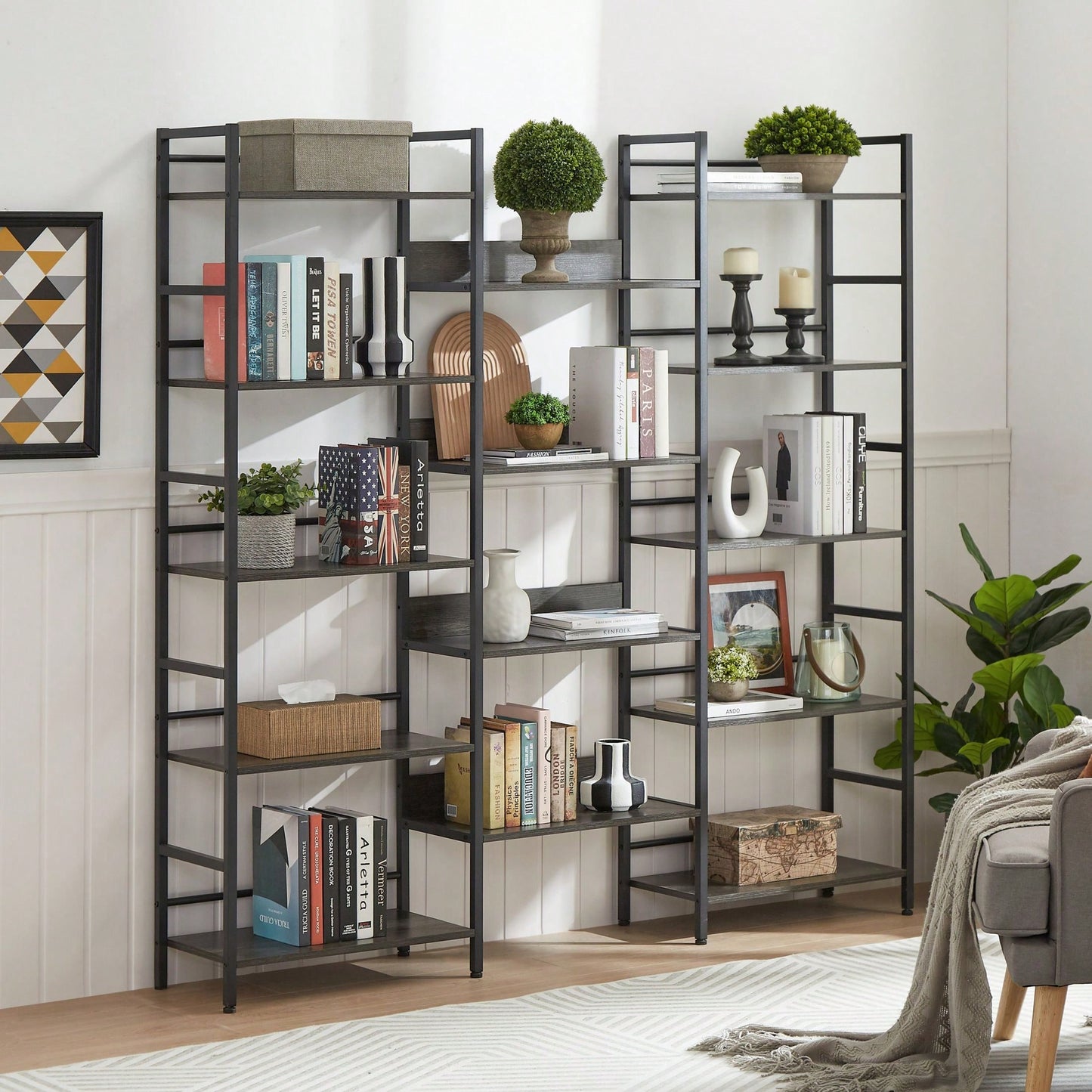 5-Shelf Bookshelves Industrial Retro Wooden Style Home And Office Large Open Bookshelves