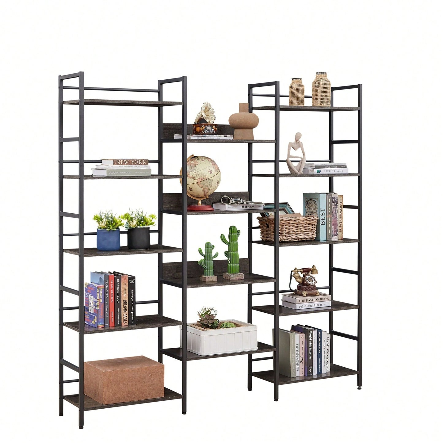 5-Shelf Bookshelves Industrial Retro Wooden Style Home And Office Large Open Bookshelves