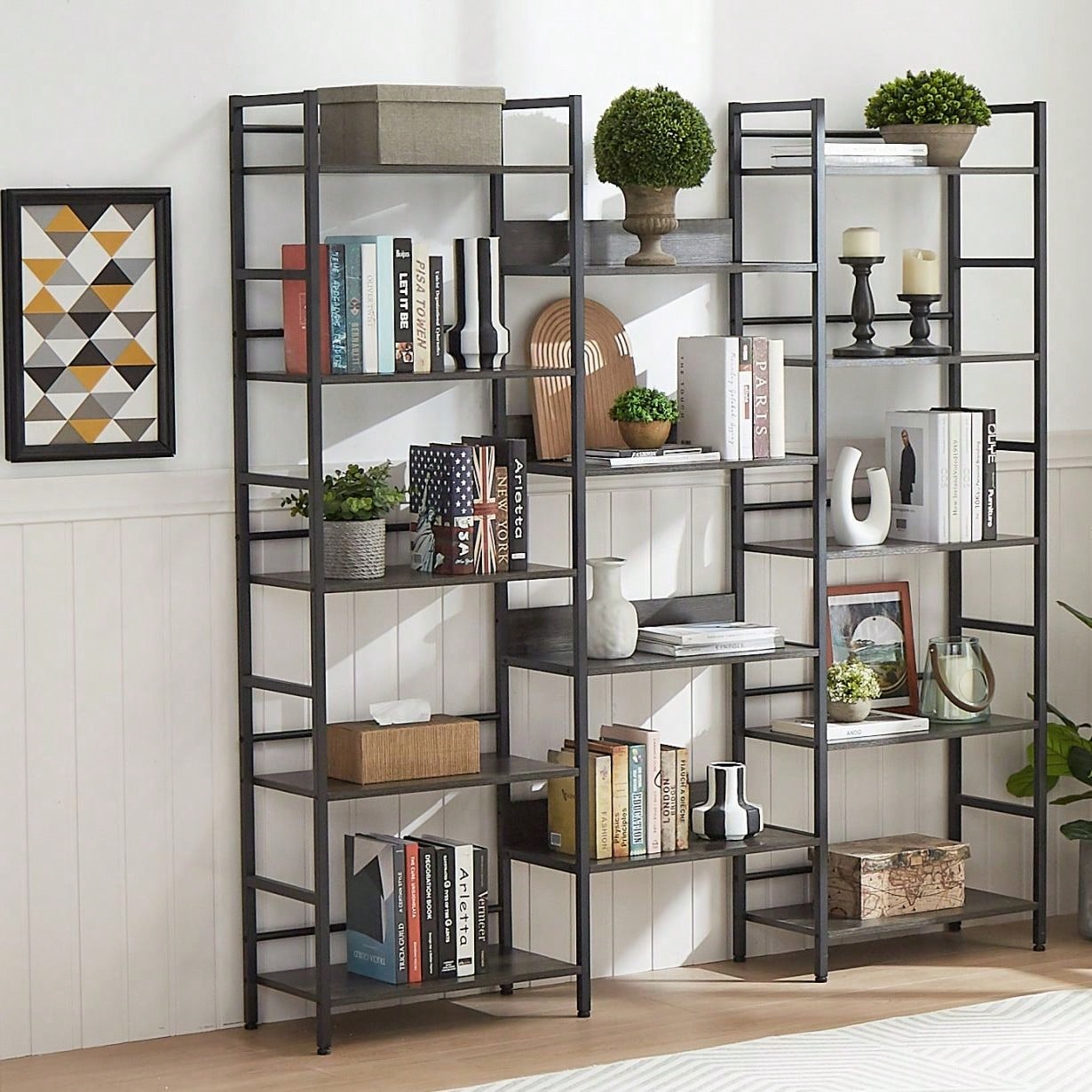 5-Shelf Bookshelves Industrial Retro Wooden Style Home And Office Large Open Bookshelves