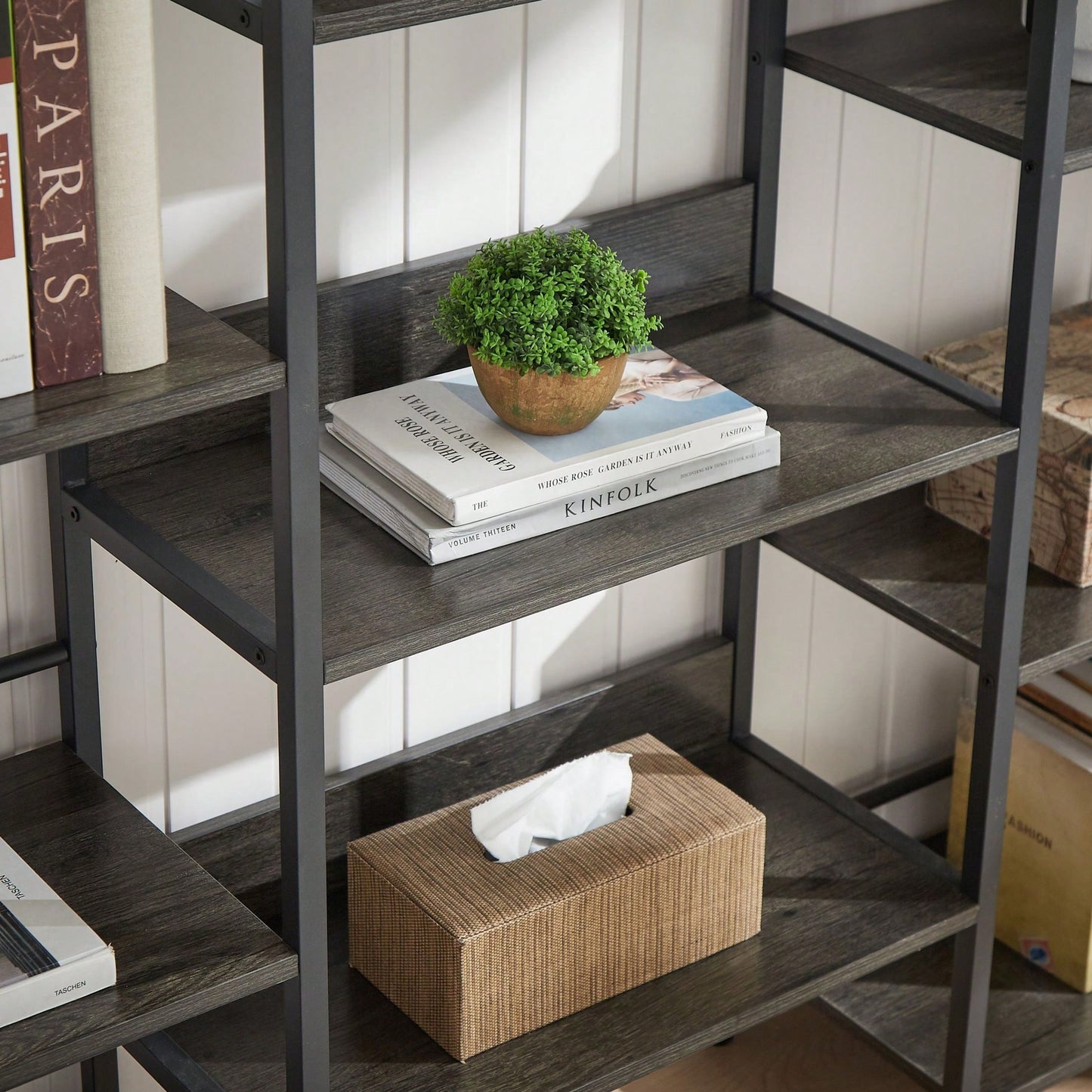 5-Shelf Bookshelves Industrial Retro Wooden Style Home And Office Large Open Bookshelves