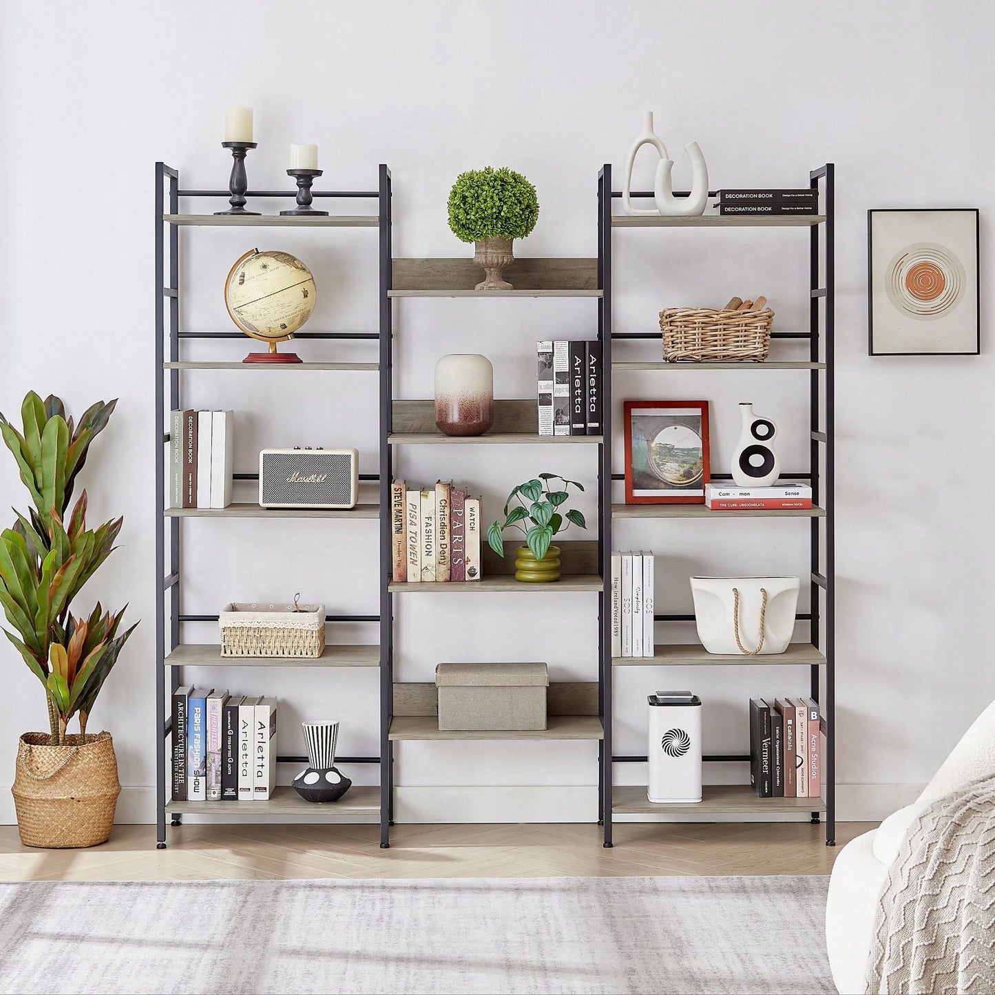 5-Shelf Bookshelves Industrial Retro Wooden Style Home And Office Large Open Bookshelves